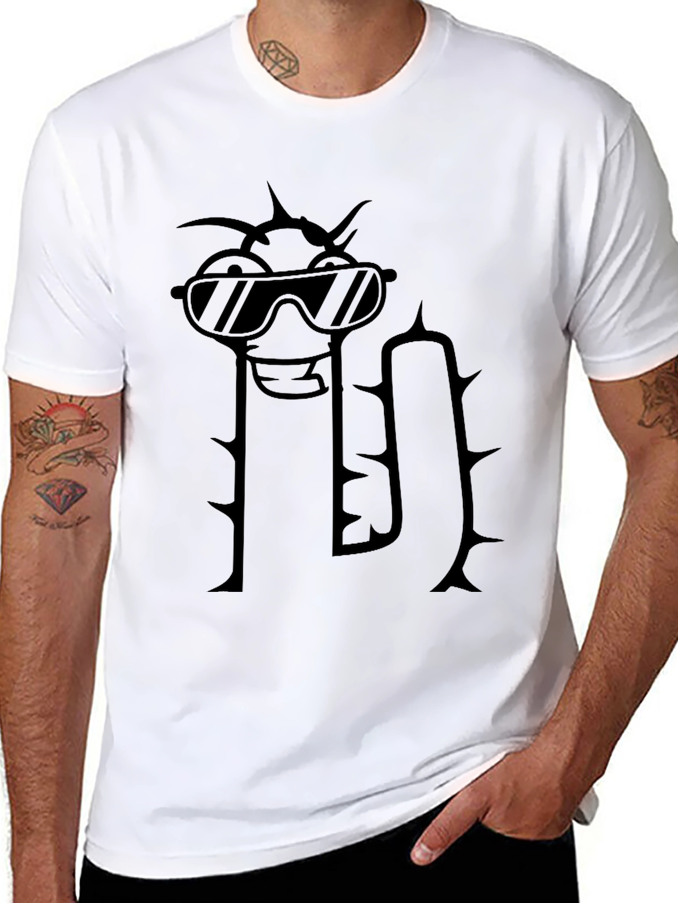 Cool Cactus Graphic Tee - Black Cotton T-Shirt