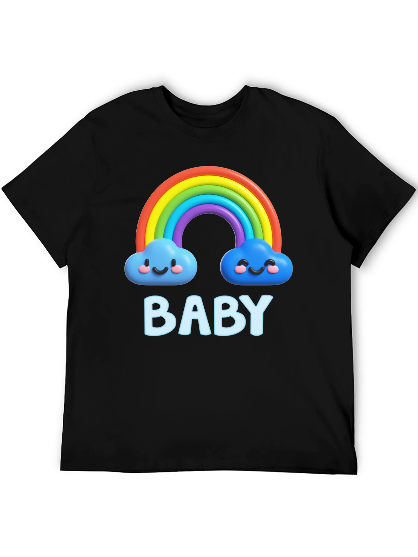 Cute Baby Rainbow Clouds Black T-Shirt