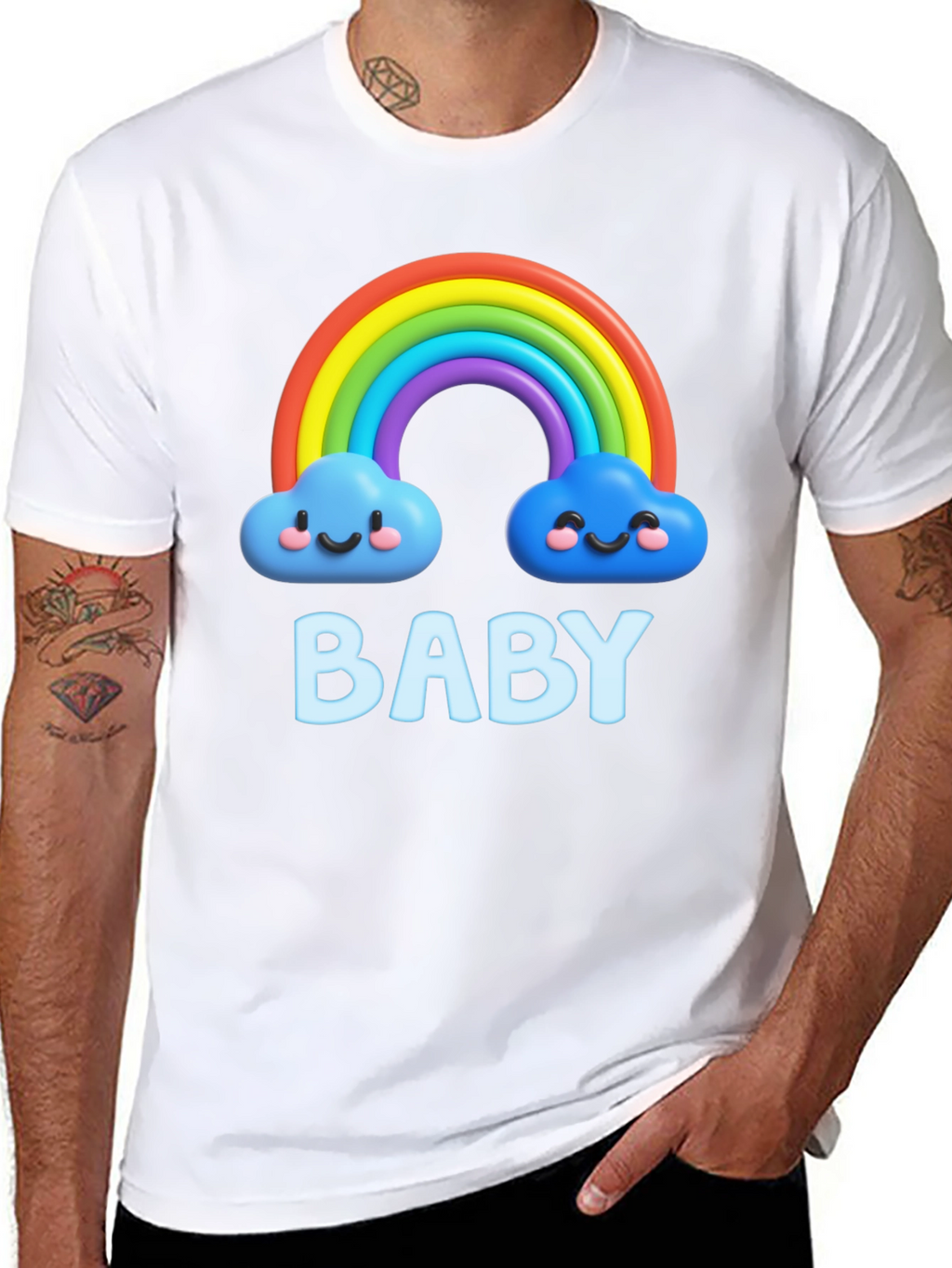 Cute Baby Rainbow Clouds Black T-Shirt