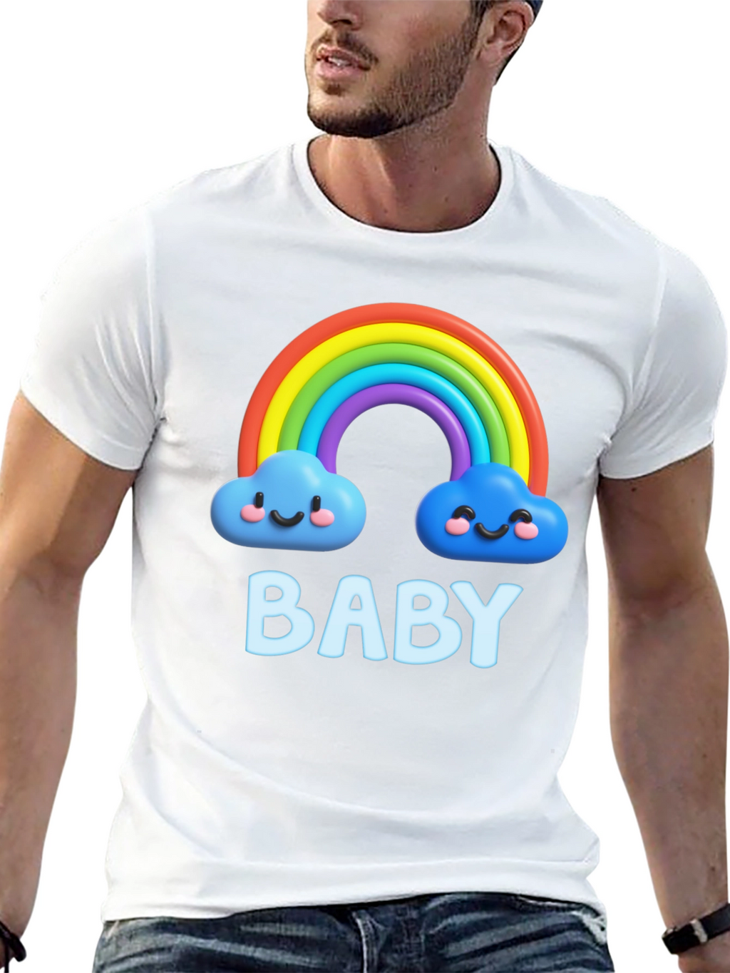 Cute Baby Rainbow Clouds Black T-Shirt