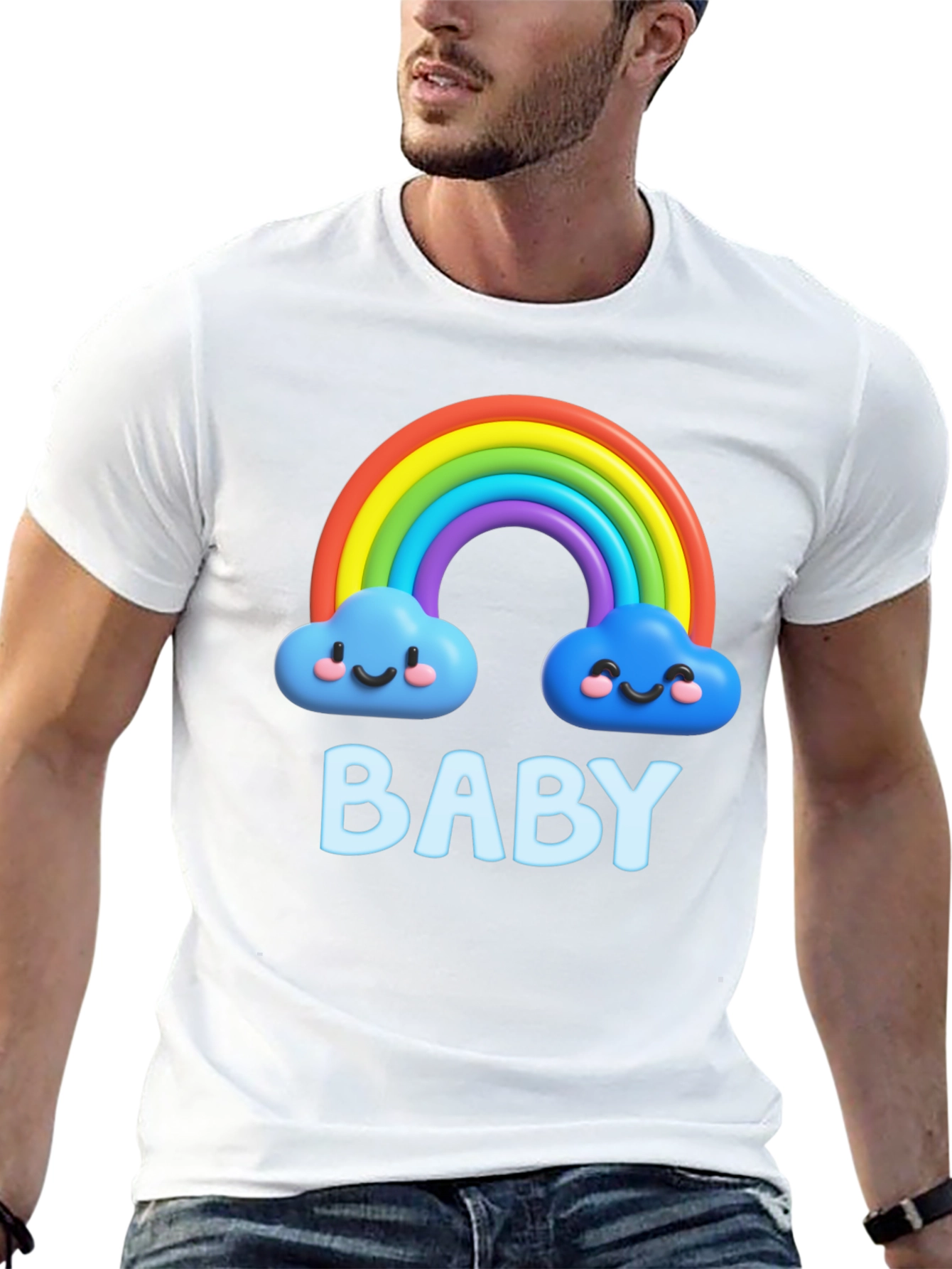 Cute Baby Rainbow Clouds Black T-Shirt