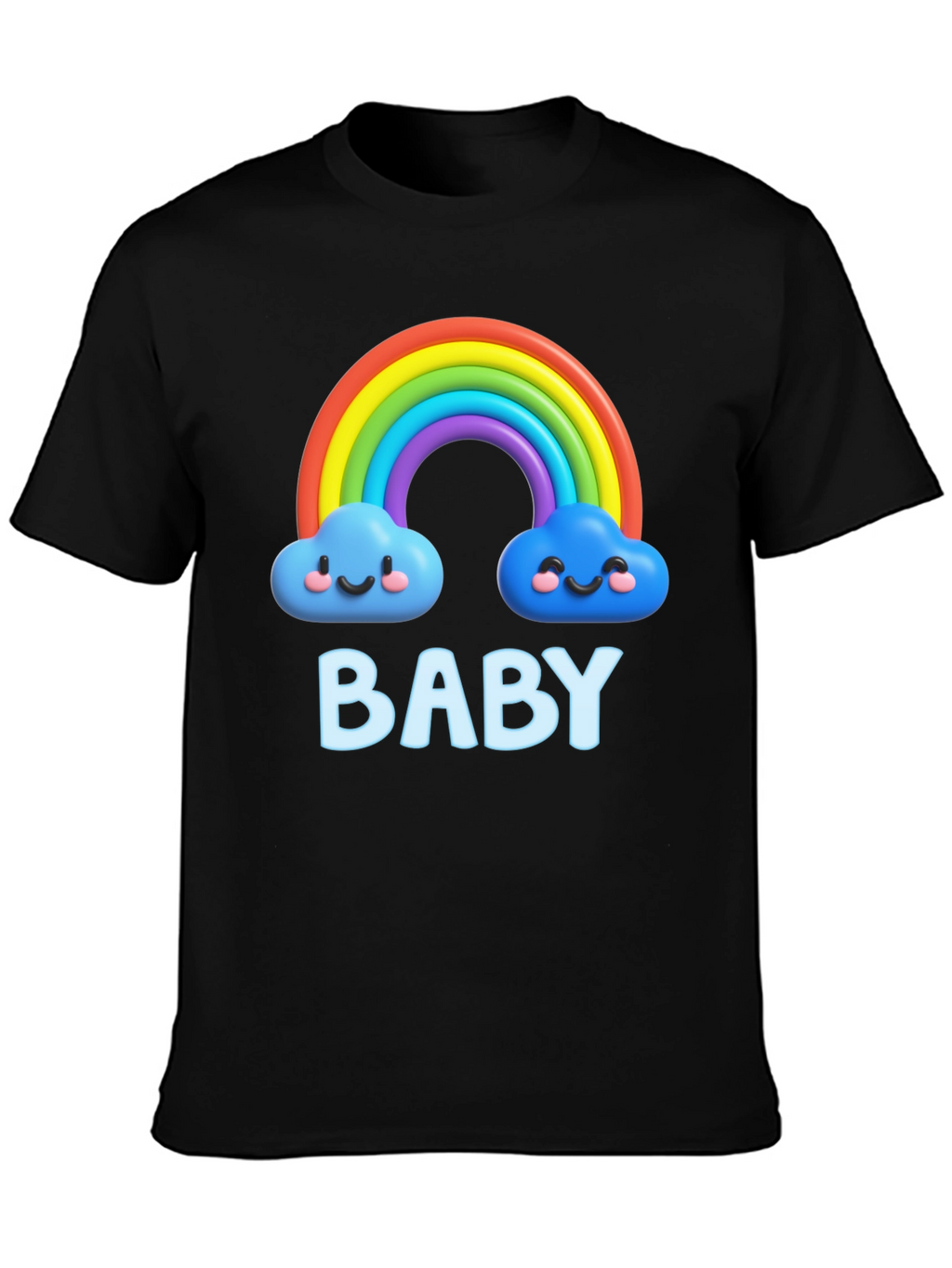 Cute Baby Rainbow Clouds Black T-Shirt