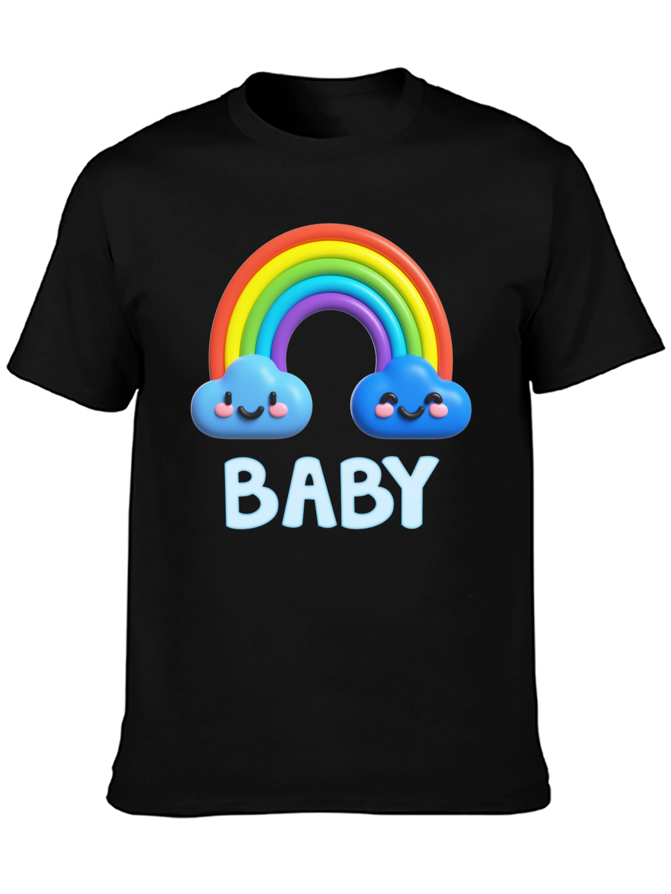 Cute Baby Rainbow Clouds Black T-Shirt