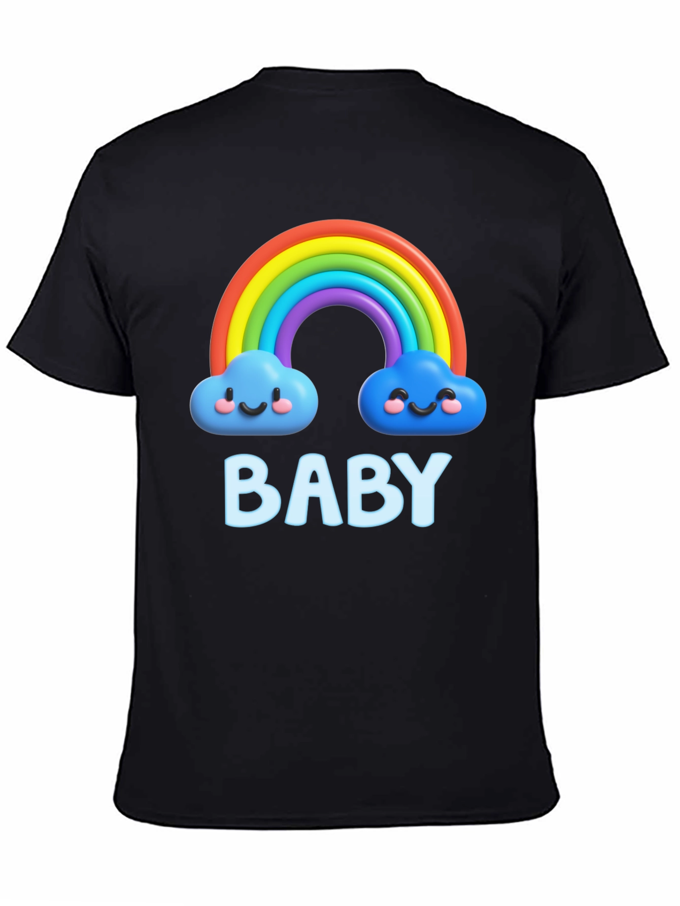 Cute Baby Rainbow Clouds Black T-Shirt