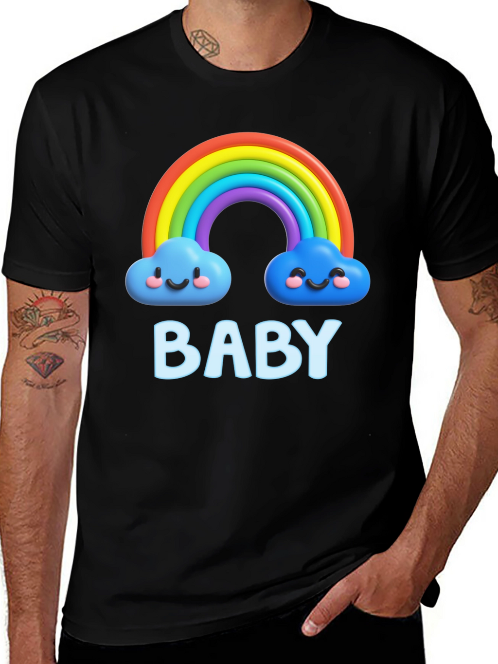 Cute Baby Rainbow Clouds Black T-Shirt