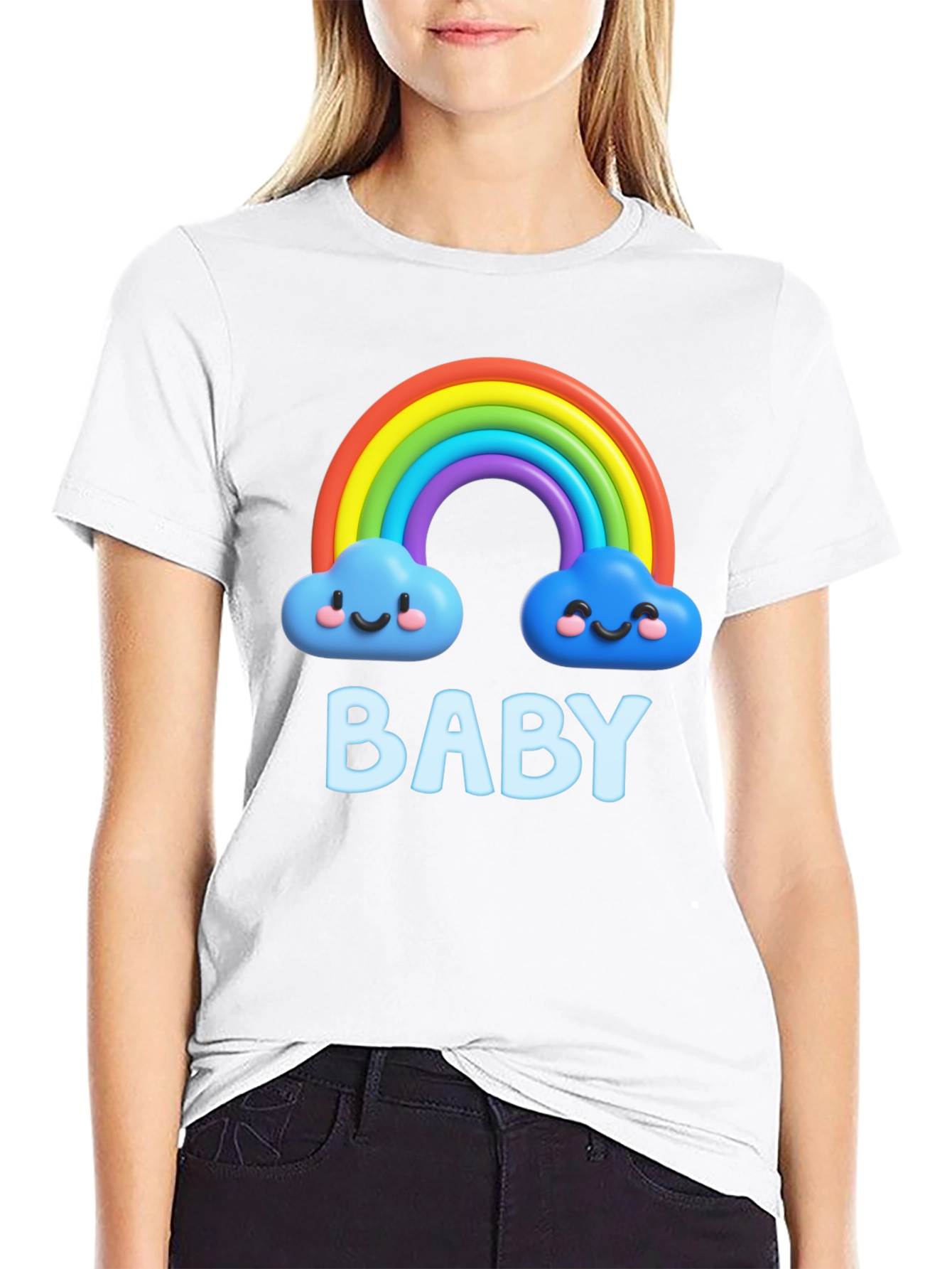 Cute Baby Rainbow Clouds Black T-Shirt