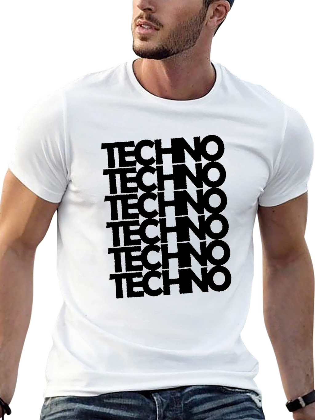 Techno T-Shirt: Bold Stacked Design