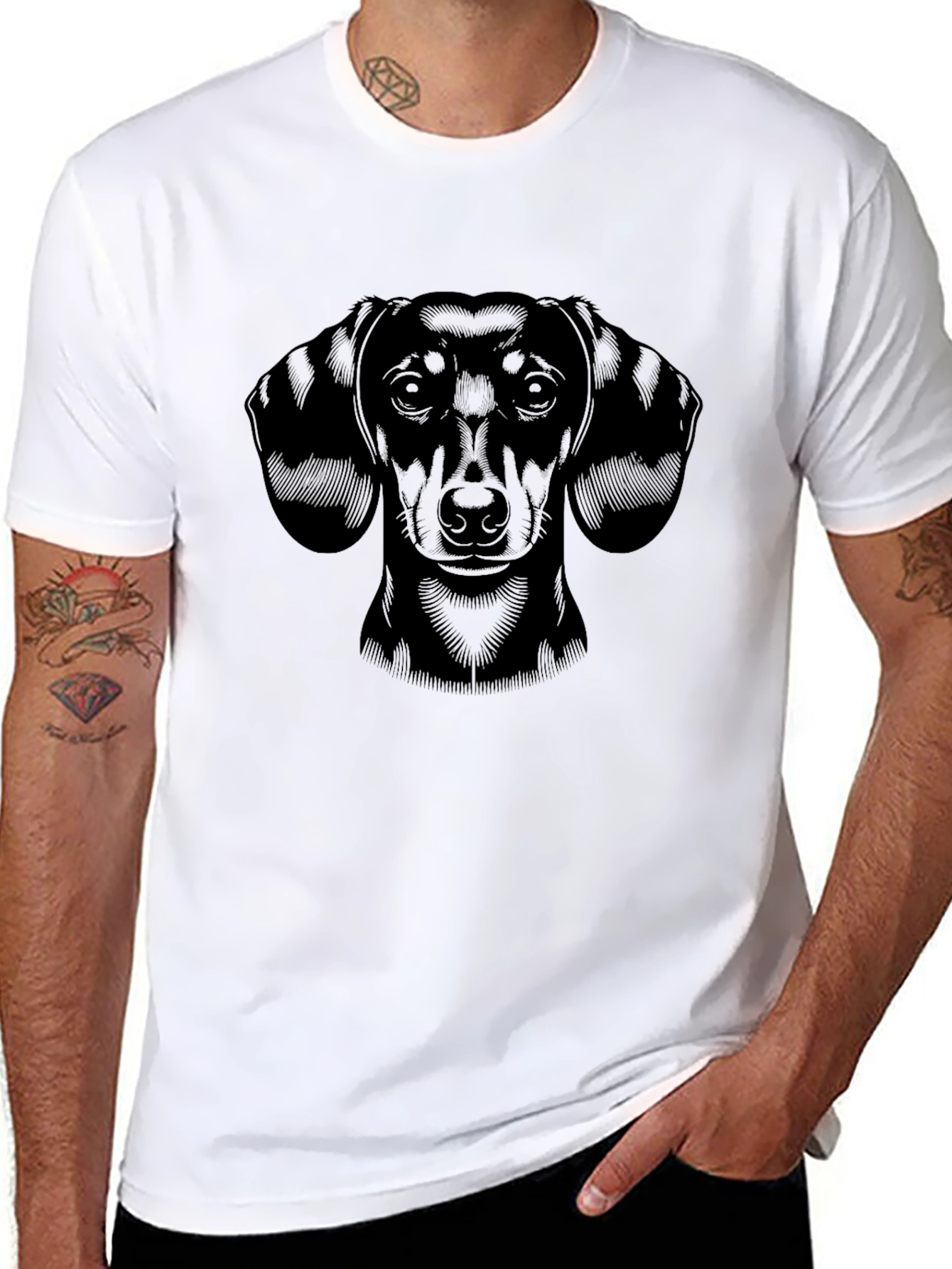 Dachshund Dog Graphic Print Mens Black T-Shirt