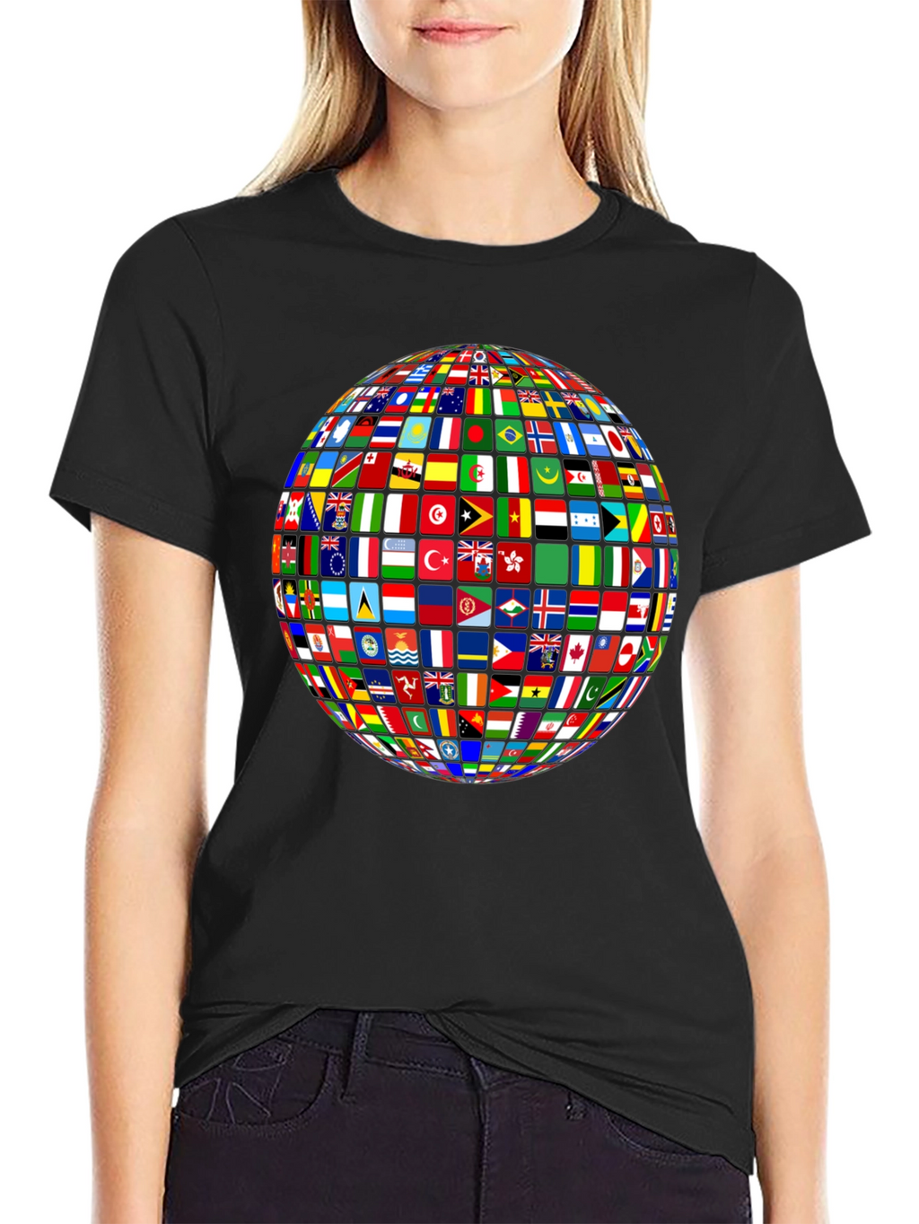 Flags of All Nations Globe Graphic Tee - Black