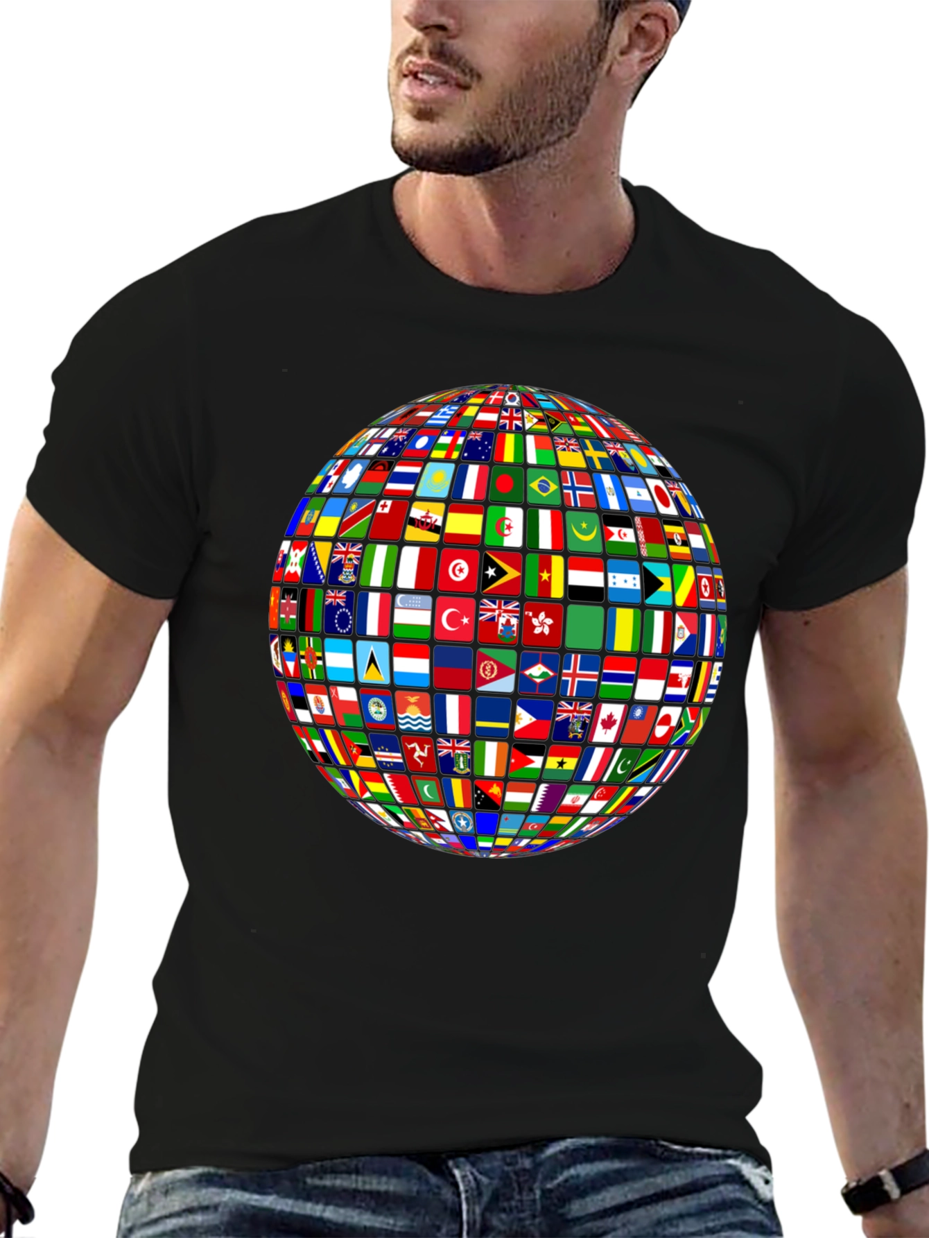 Flags of All Nations Globe Graphic Tee - Black