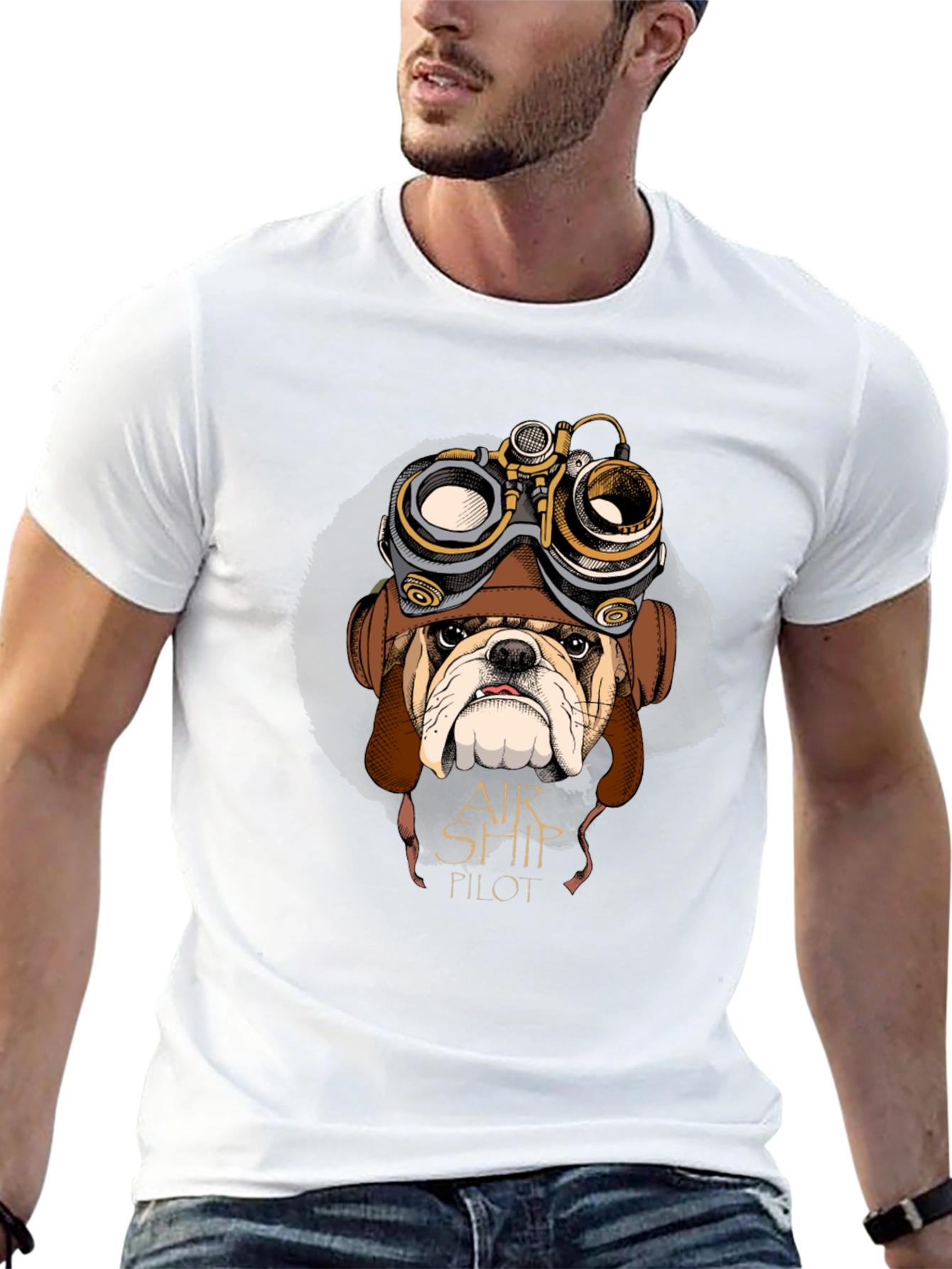 Airship Pilot Bulldog Graphic Tee - Black Cotton