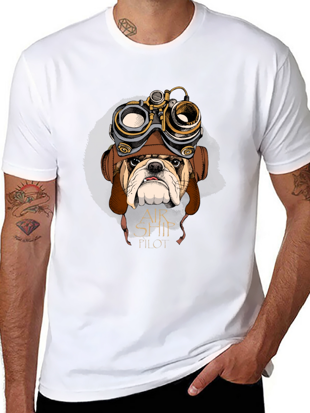 Airship Pilot Bulldog Graphic Tee - Black Cotton