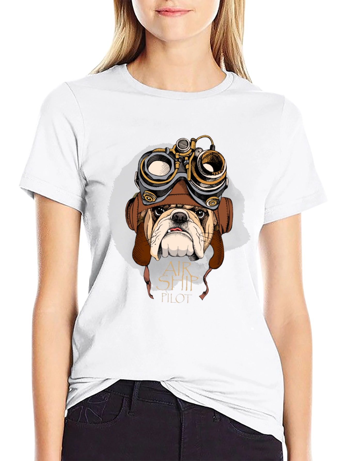 Airship Pilot Bulldog Graphic Tee - Black Cotton