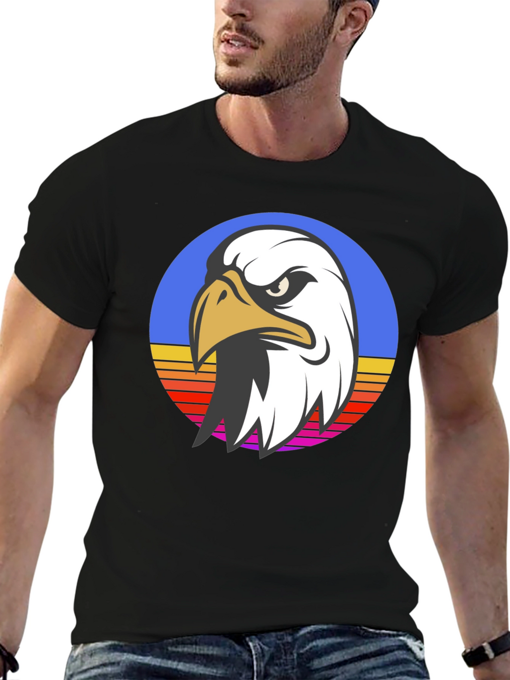 Retro Eagle Graphic Black T-Shirt