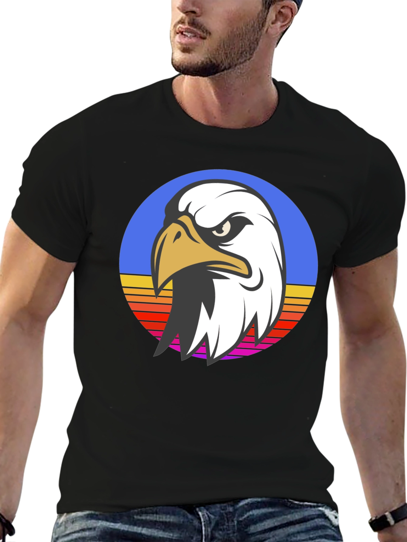 Retro Eagle Graphic Black T-Shirt