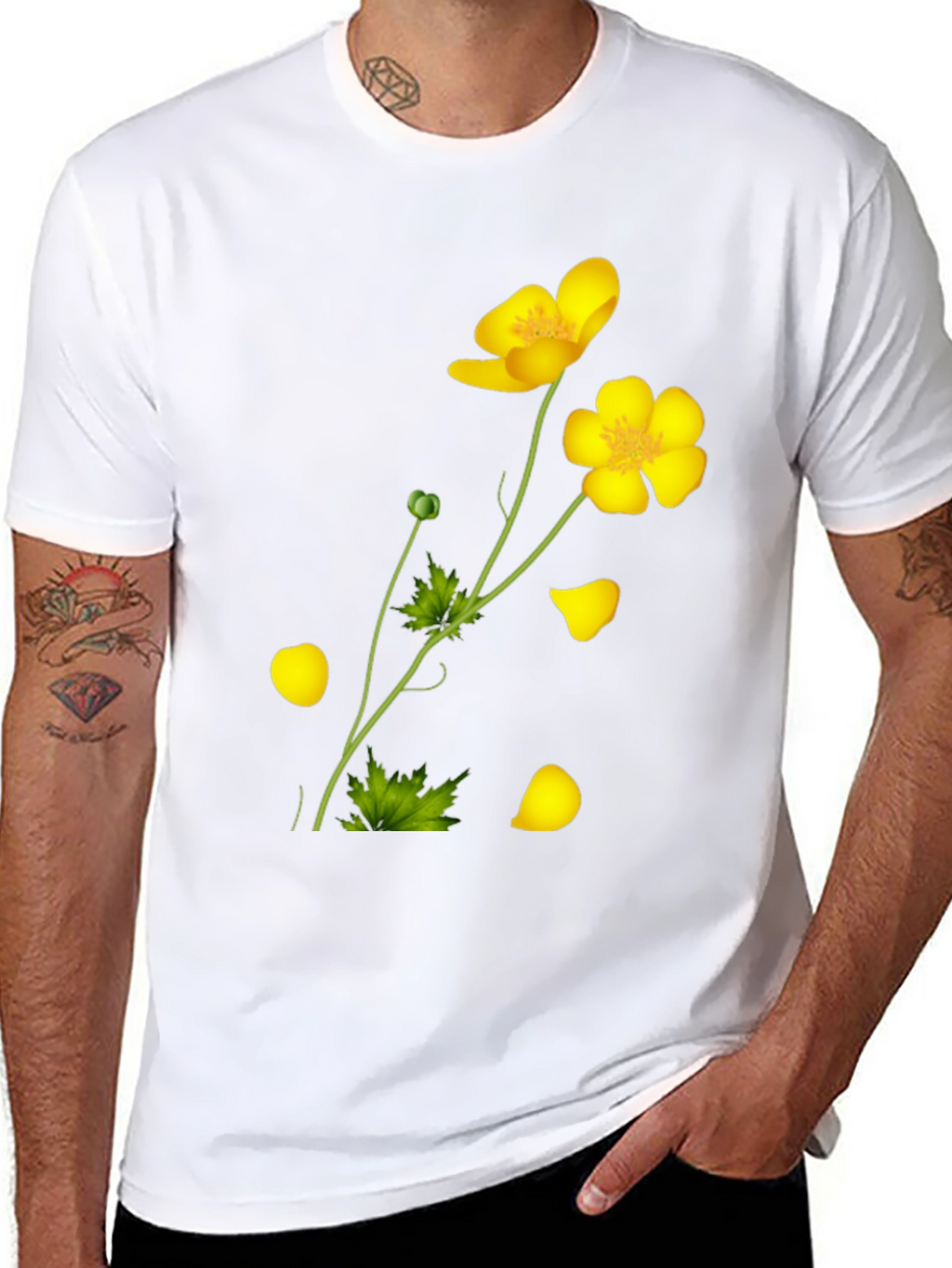 Black Tee with Yellow Floral Design