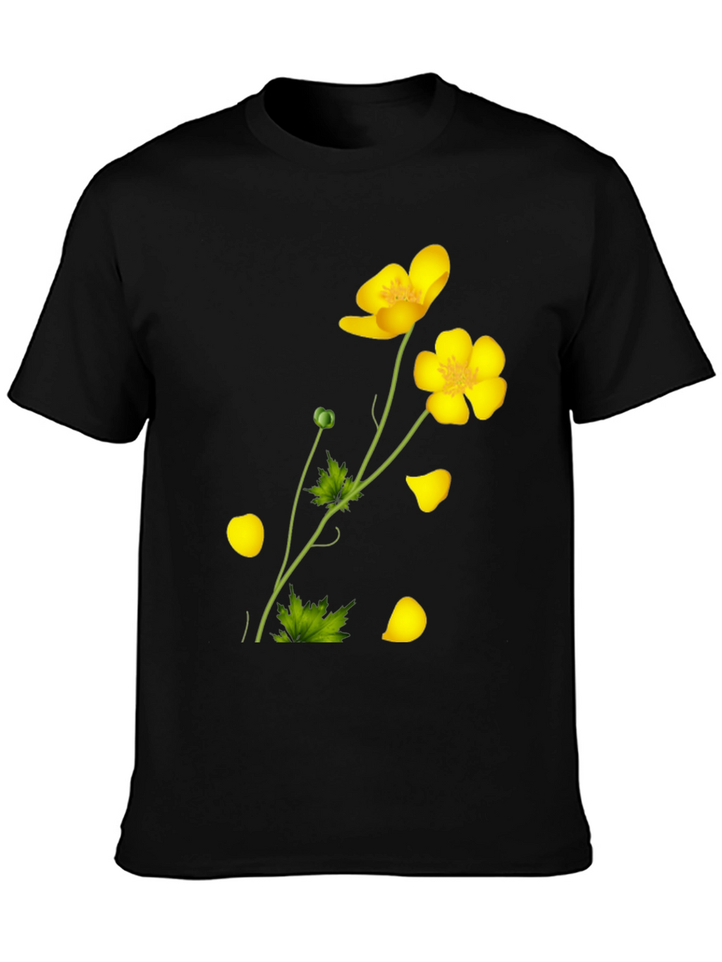 Black Tee with Yellow Floral Design