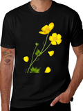 Black Tee with Yellow Floral Design