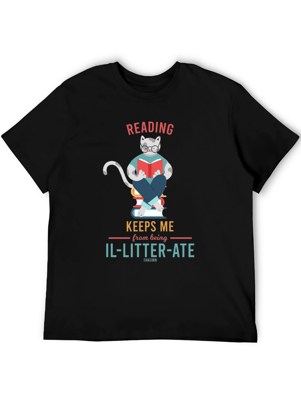 Reading Cat Graphic T-Shirt - Il-Litter-Ate Pun Tee