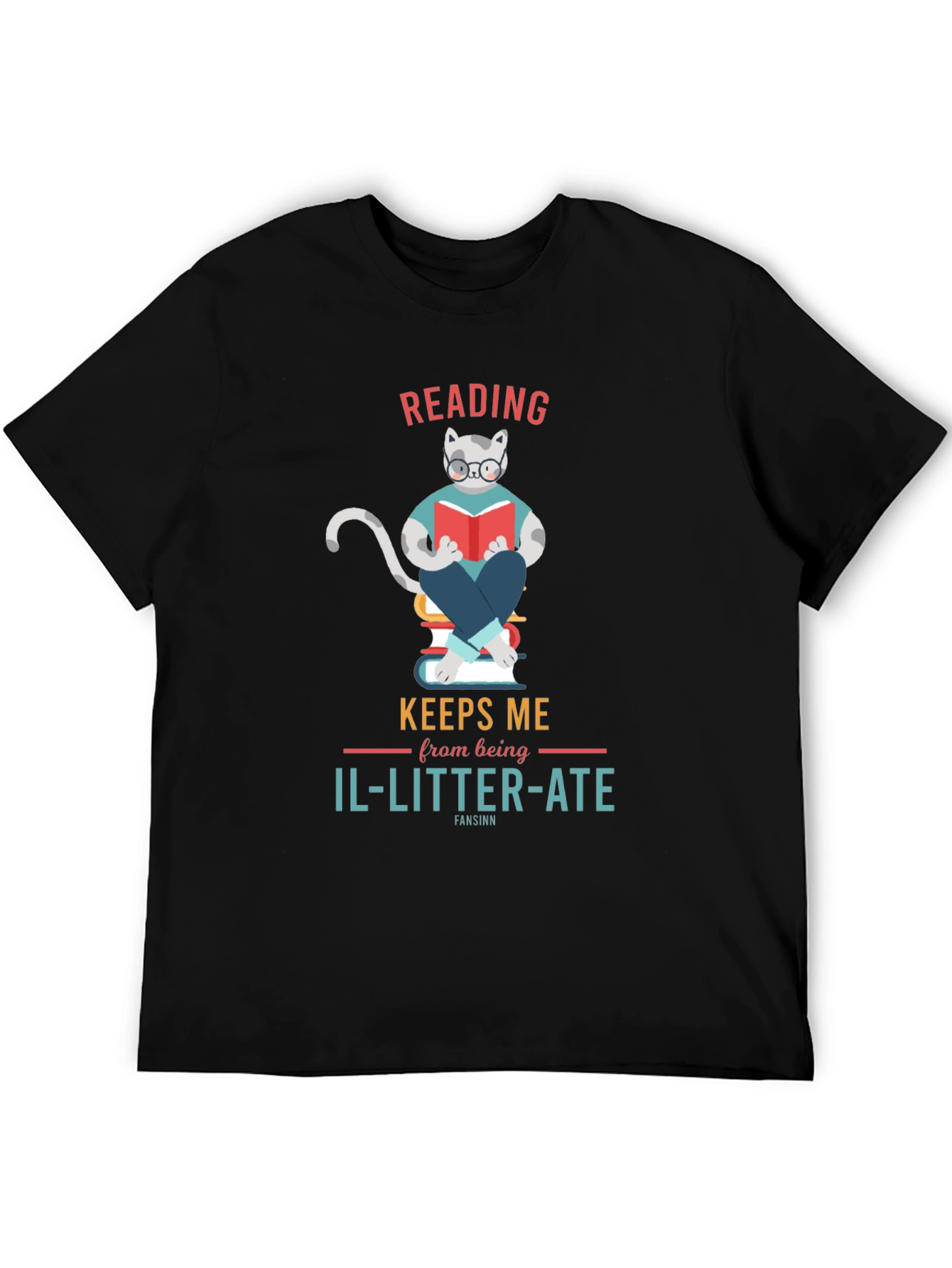 Reading Cat Graphic T-Shirt - Il-Litter-Ate Pun Tee