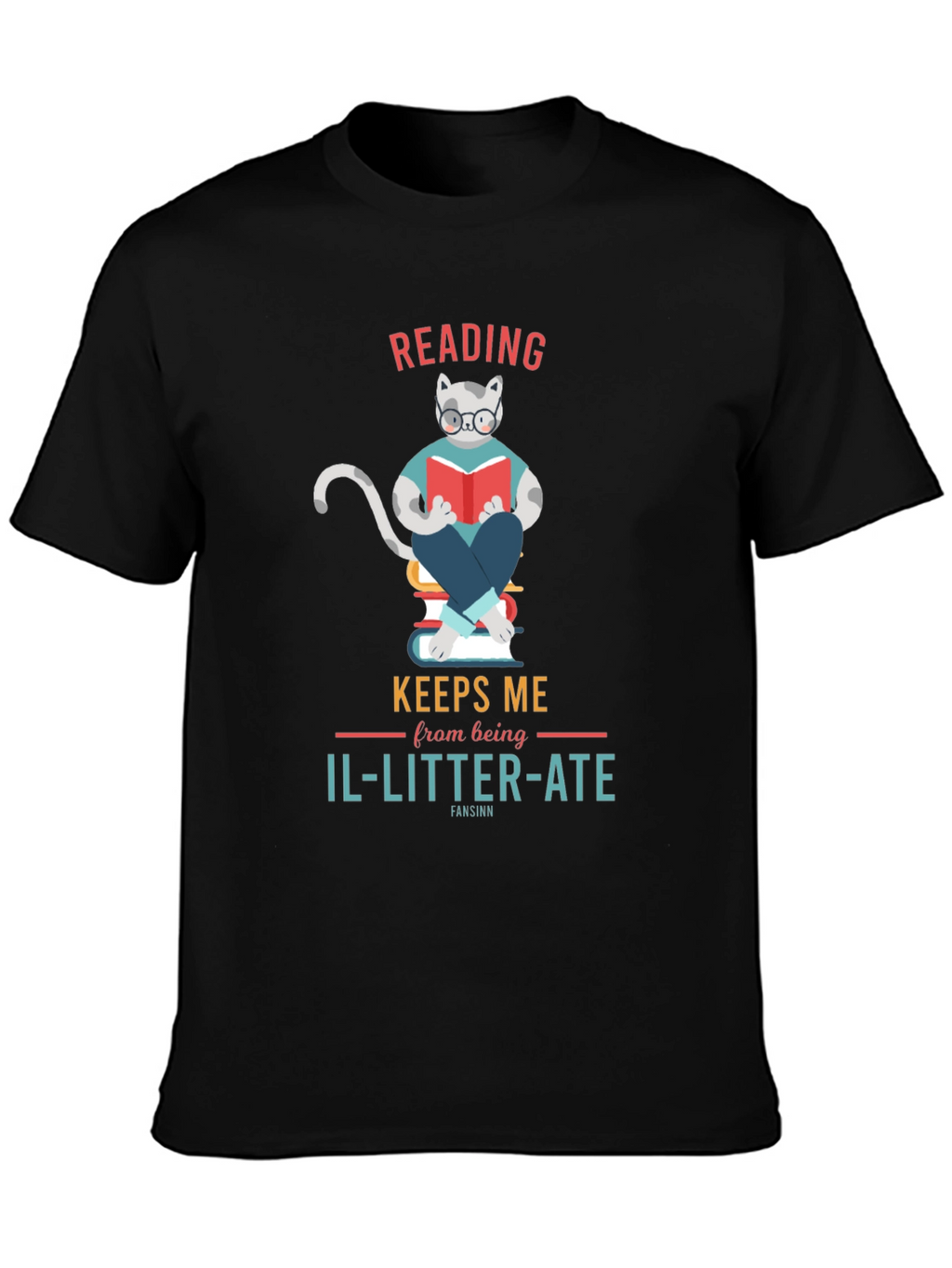 Reading Cat Graphic T-Shirt - Il-Litter-Ate Pun Tee