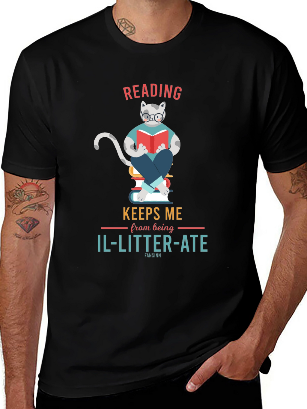 Reading Cat Graphic T-Shirt - Il-Litter-Ate Pun Tee