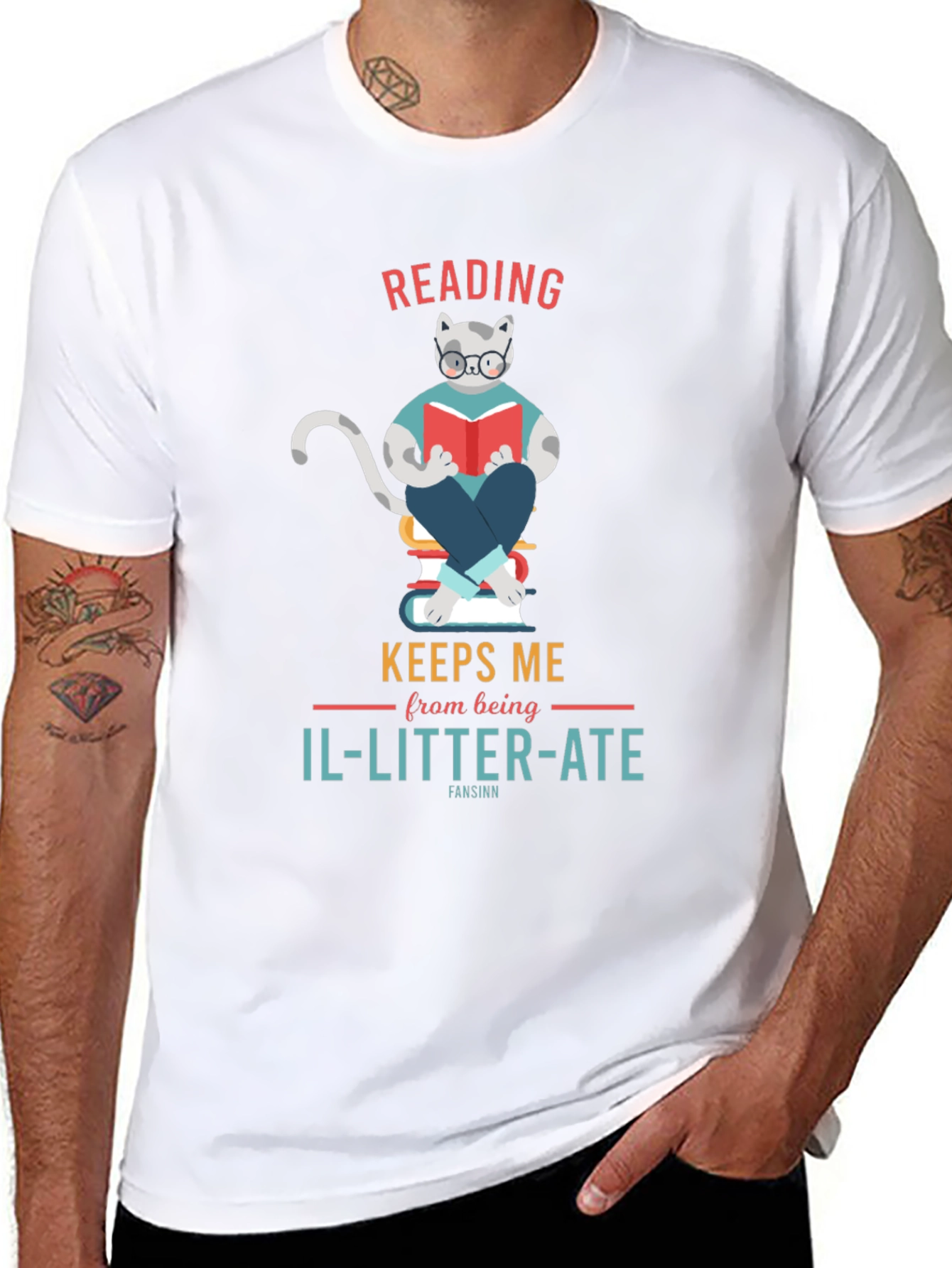 Reading Cat Graphic T-Shirt - Il-Litter-Ate Pun Tee