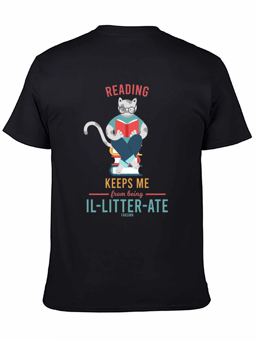 Reading Cat Graphic T-Shirt - Il-Litter-Ate Pun Tee