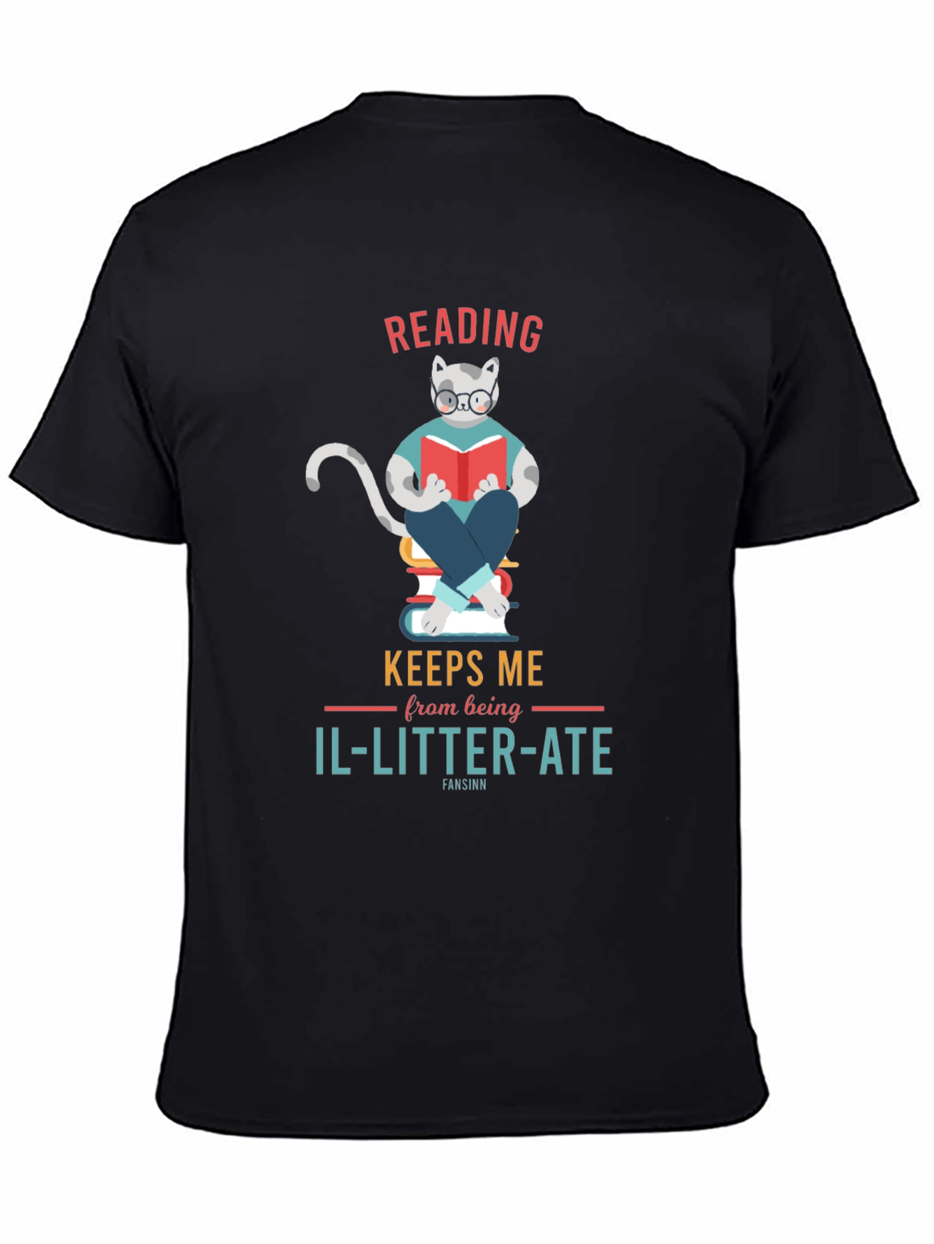 Reading Cat Graphic T-Shirt - Il-Litter-Ate Pun Tee