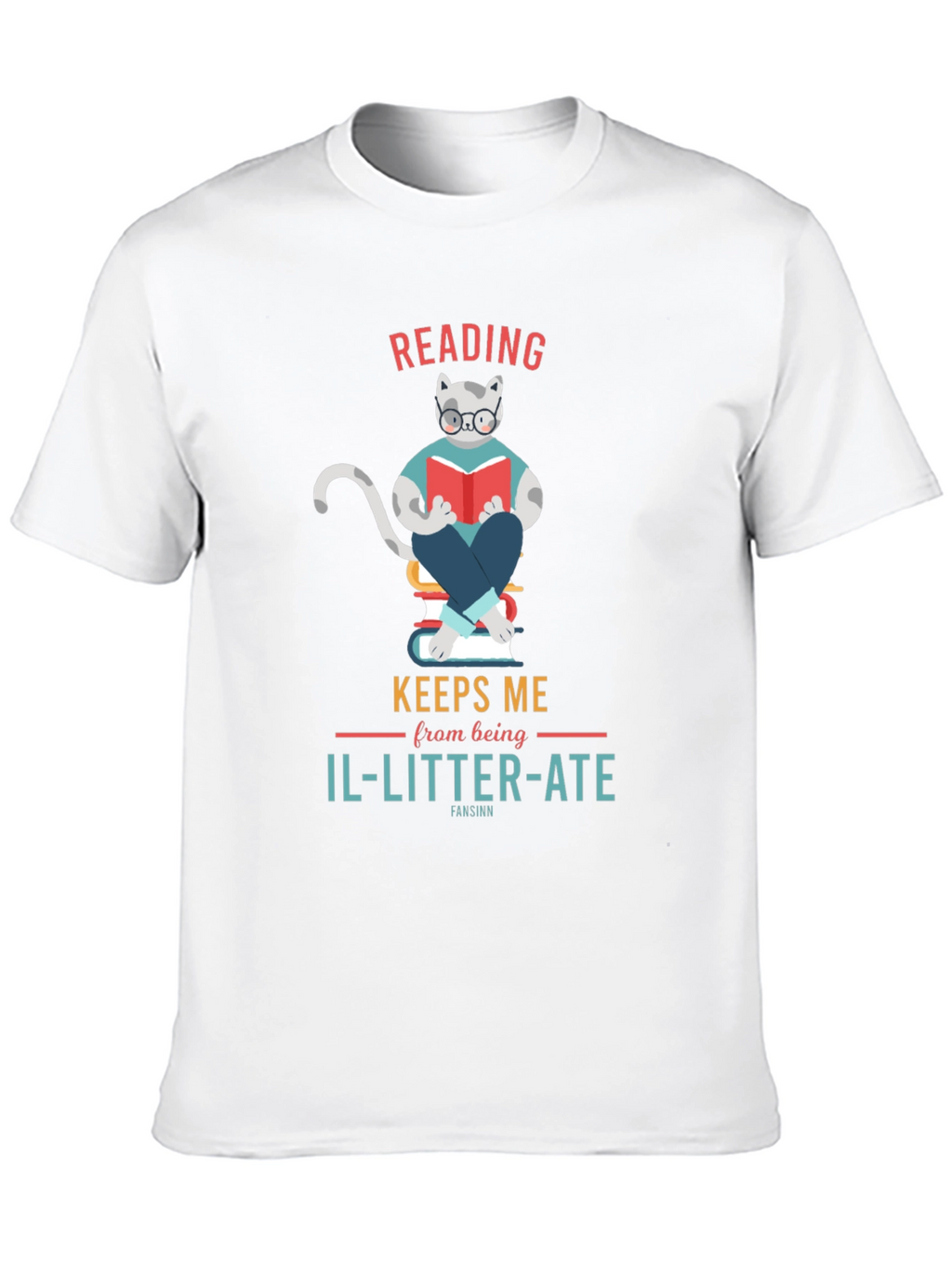 Reading Cat Graphic T-Shirt - Il-Litter-Ate Pun Tee