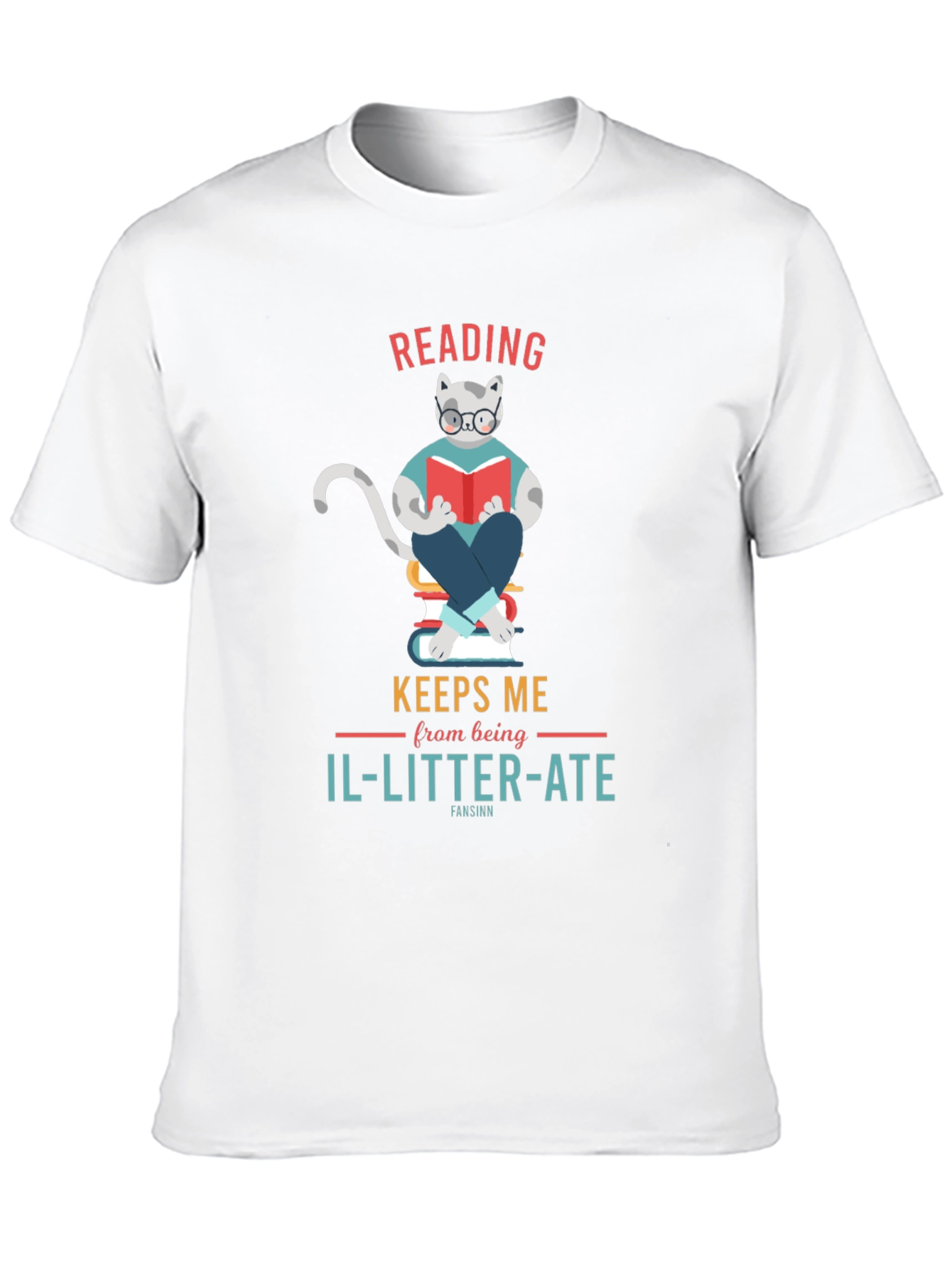 Reading Cat Graphic T-Shirt - Il-Litter-Ate Pun Tee