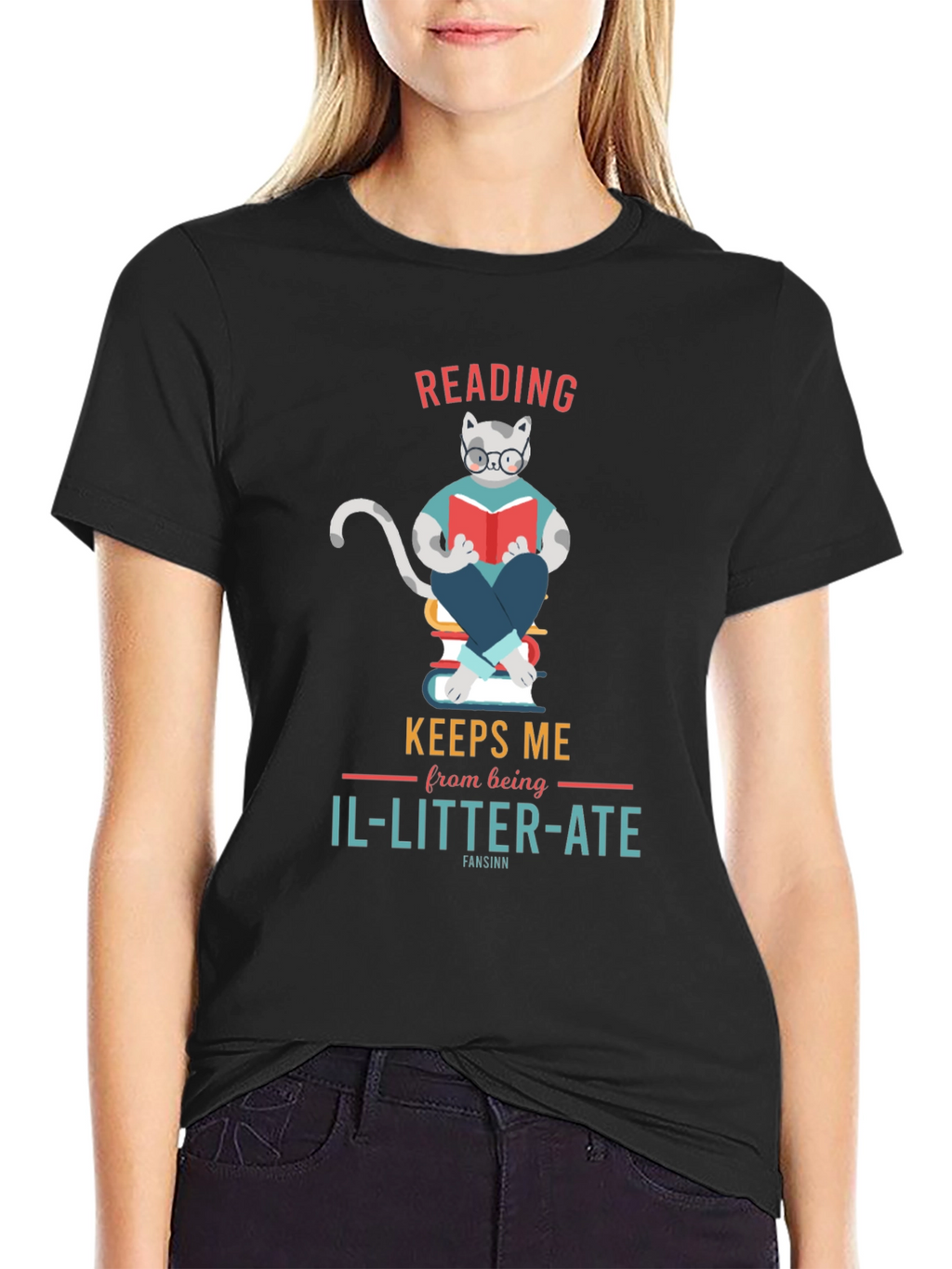 Reading Cat Graphic T-Shirt - Il-Litter-Ate Pun Tee