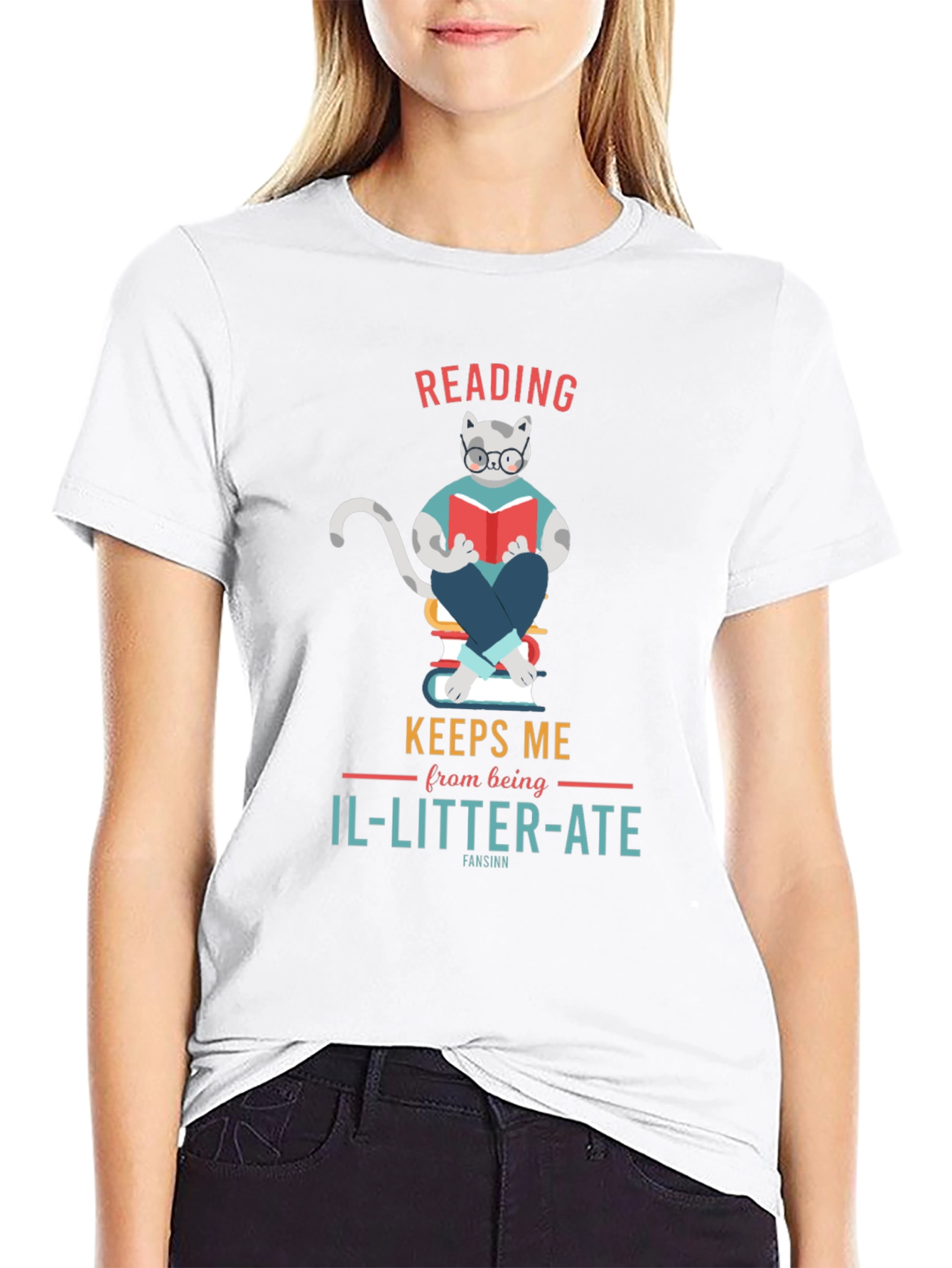 Reading Cat Graphic T-Shirt - Il-Litter-Ate Pun Tee