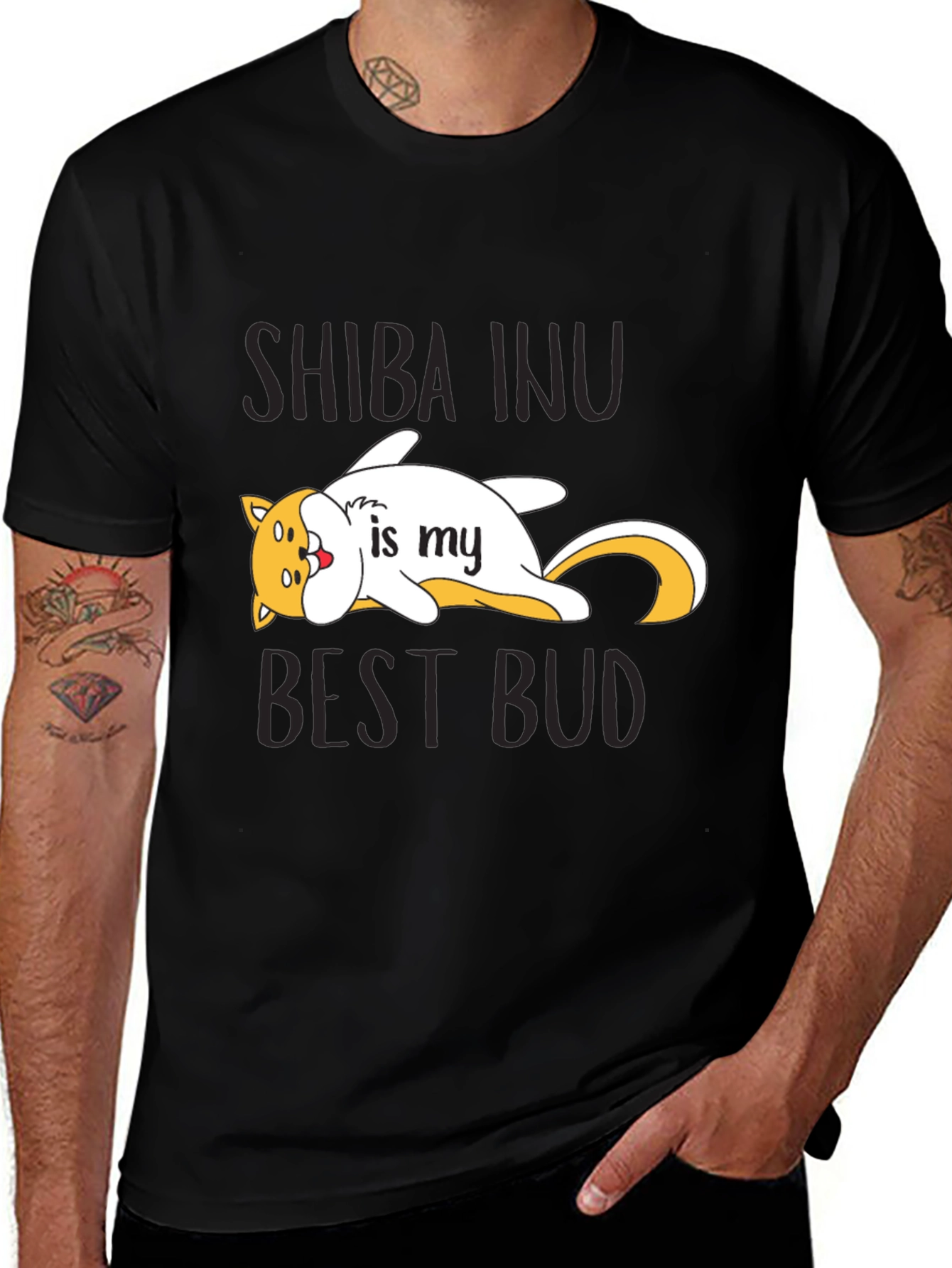 Shiba Inu Best Bud Black T-Shirt