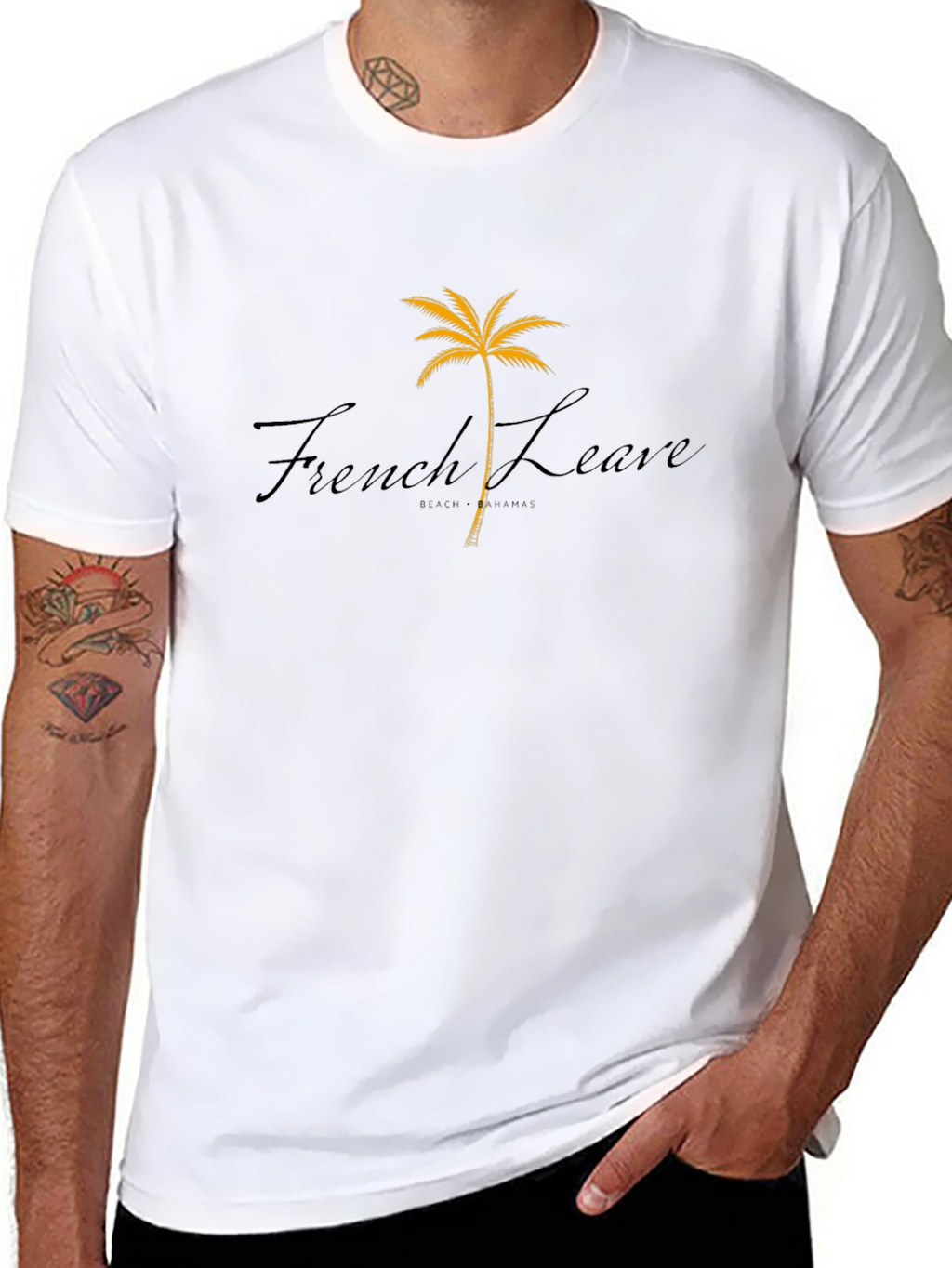 Mens Black French Leave Palm Tree Graphic T-Shirt