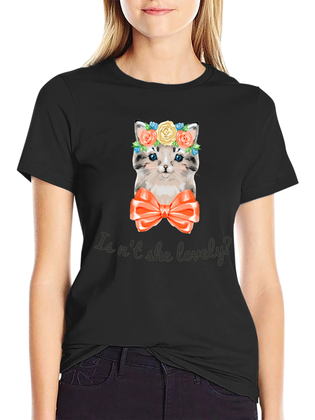 Cute Kitten Graphic Tee - Isnt She Lovely? Black T-Shirt