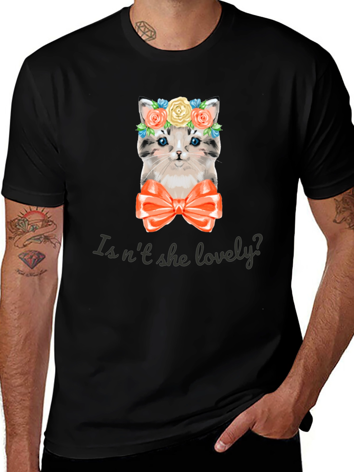 Cute Kitten Graphic Tee - Isnt She Lovely? Black T-Shirt