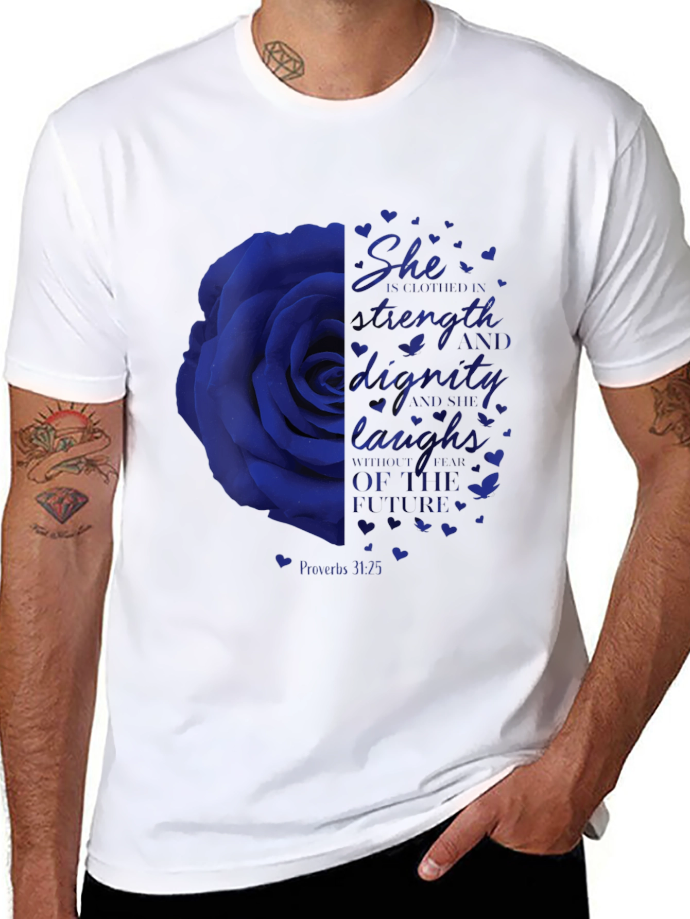 She is clothed in Strength Graphic Tee