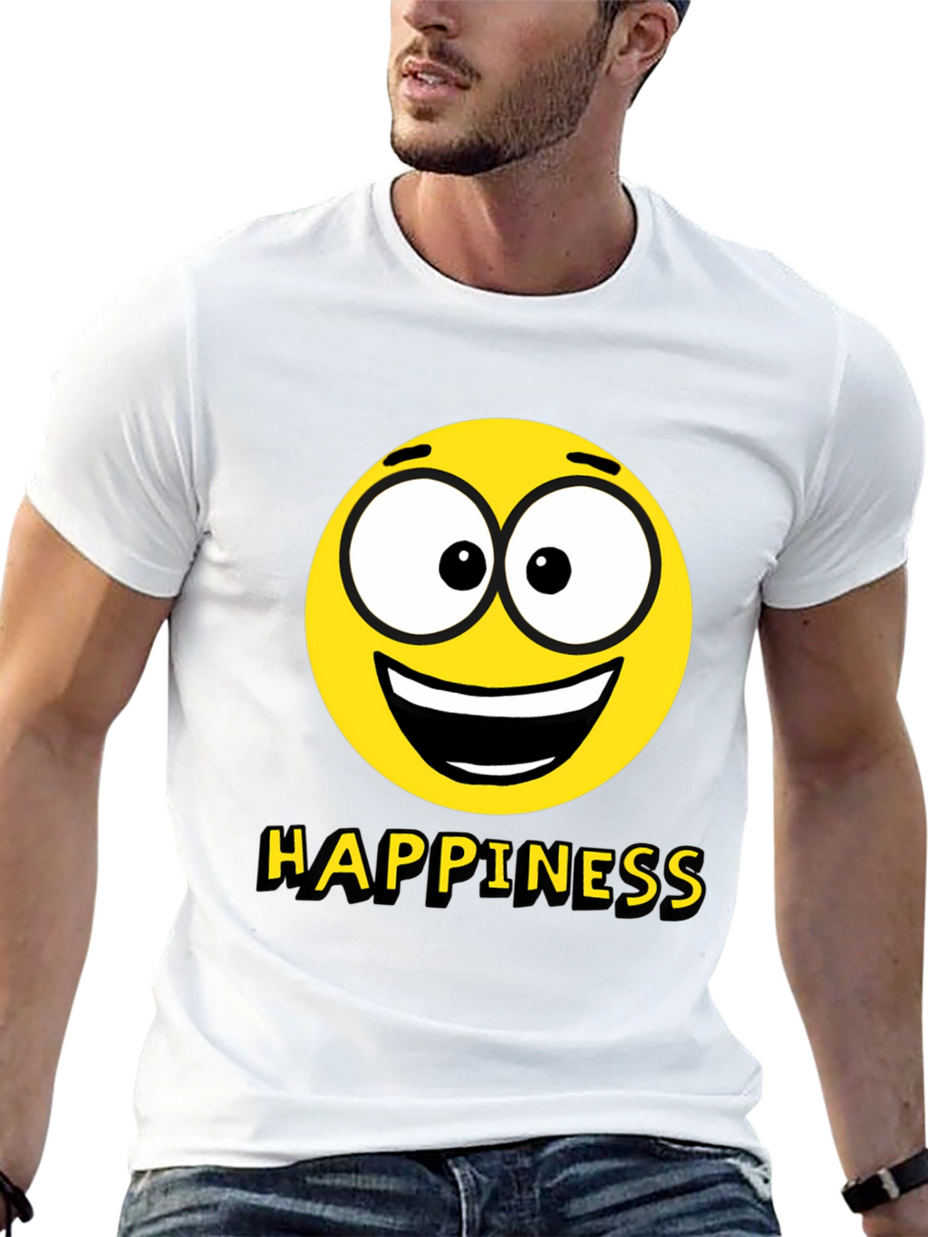 Happiness Emoji Graphic Print T-Shirt - Black