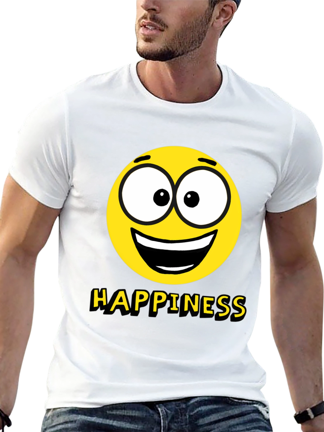Happiness Emoji Graphic Print T-Shirt - Black