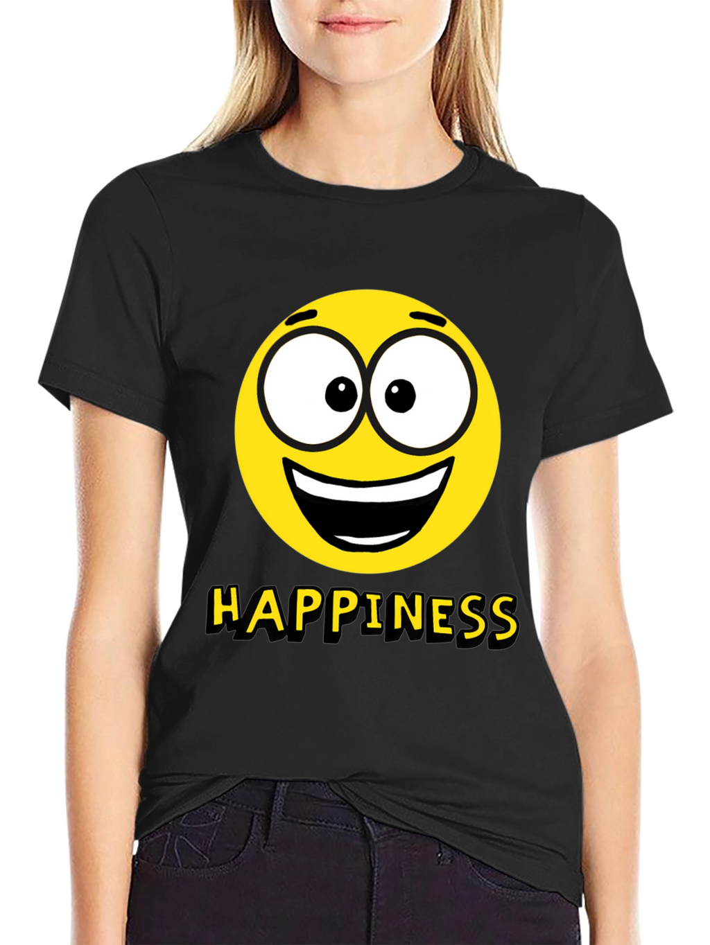 Happiness Emoji Graphic Print T-Shirt - Black