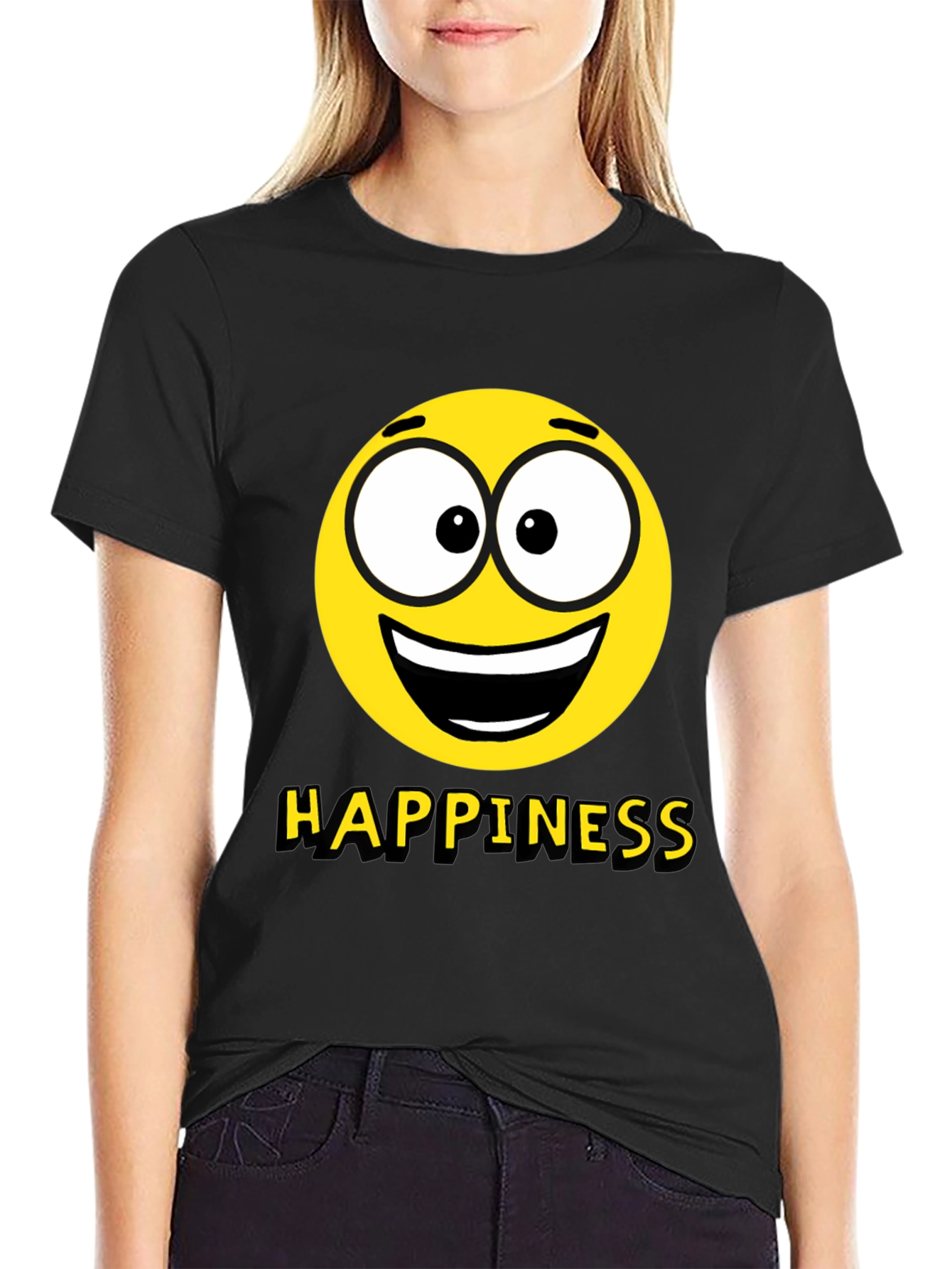 Happiness Emoji Graphic Print T-Shirt - Black