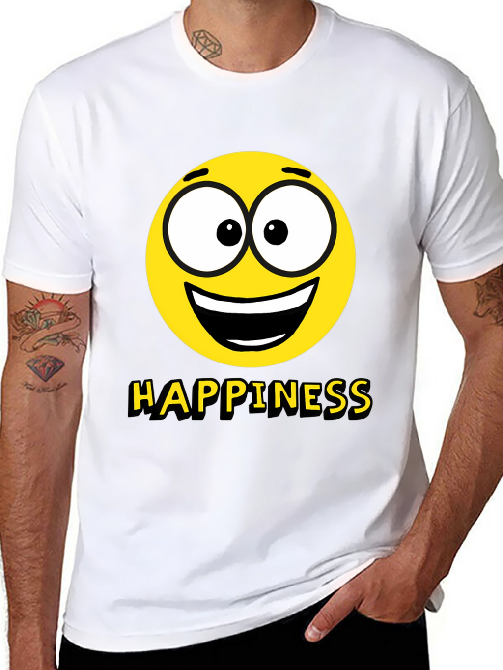 Happiness Emoji Graphic Print T-Shirt - Black