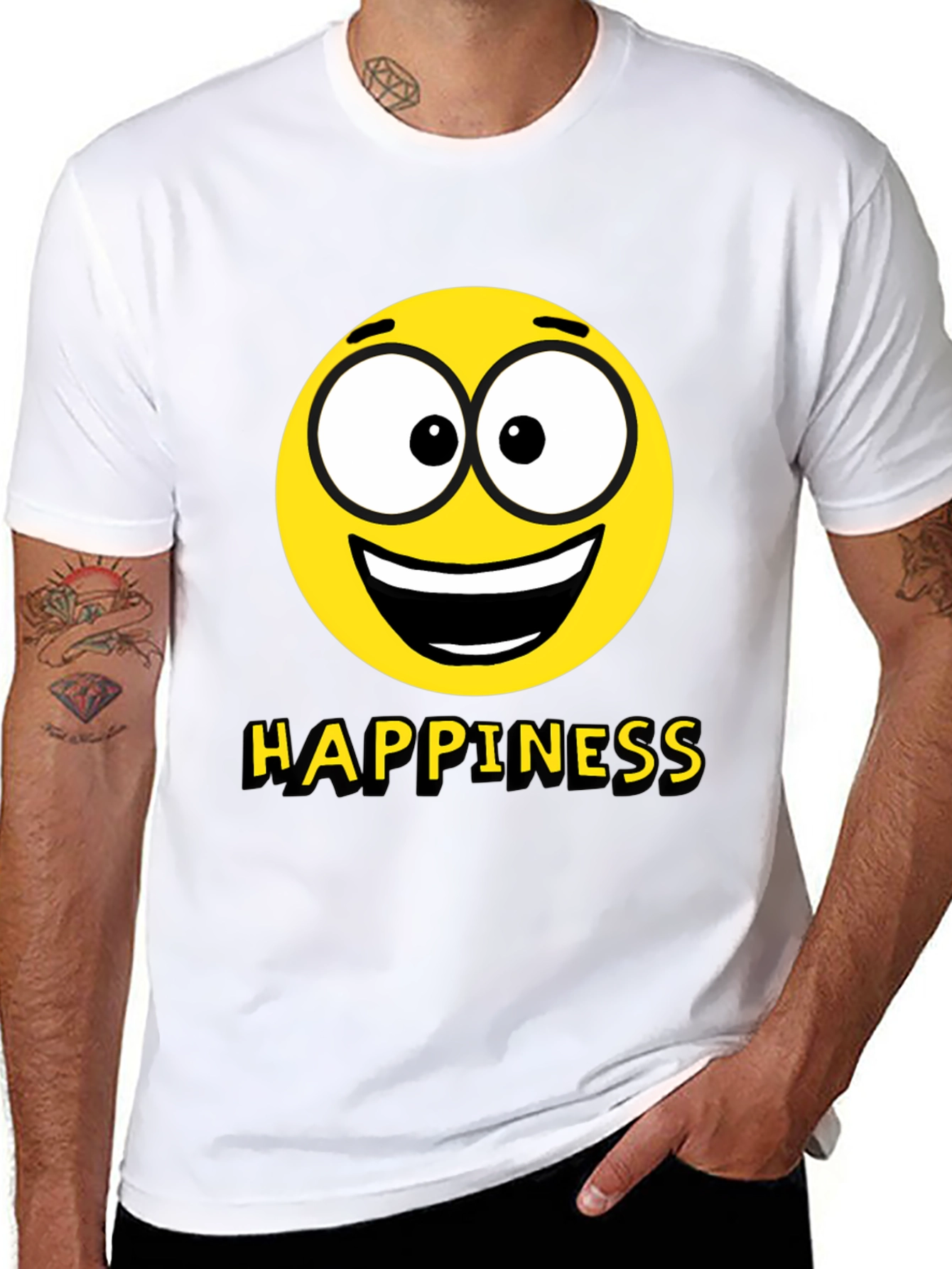 Happiness Emoji Graphic Print T-Shirt - Black