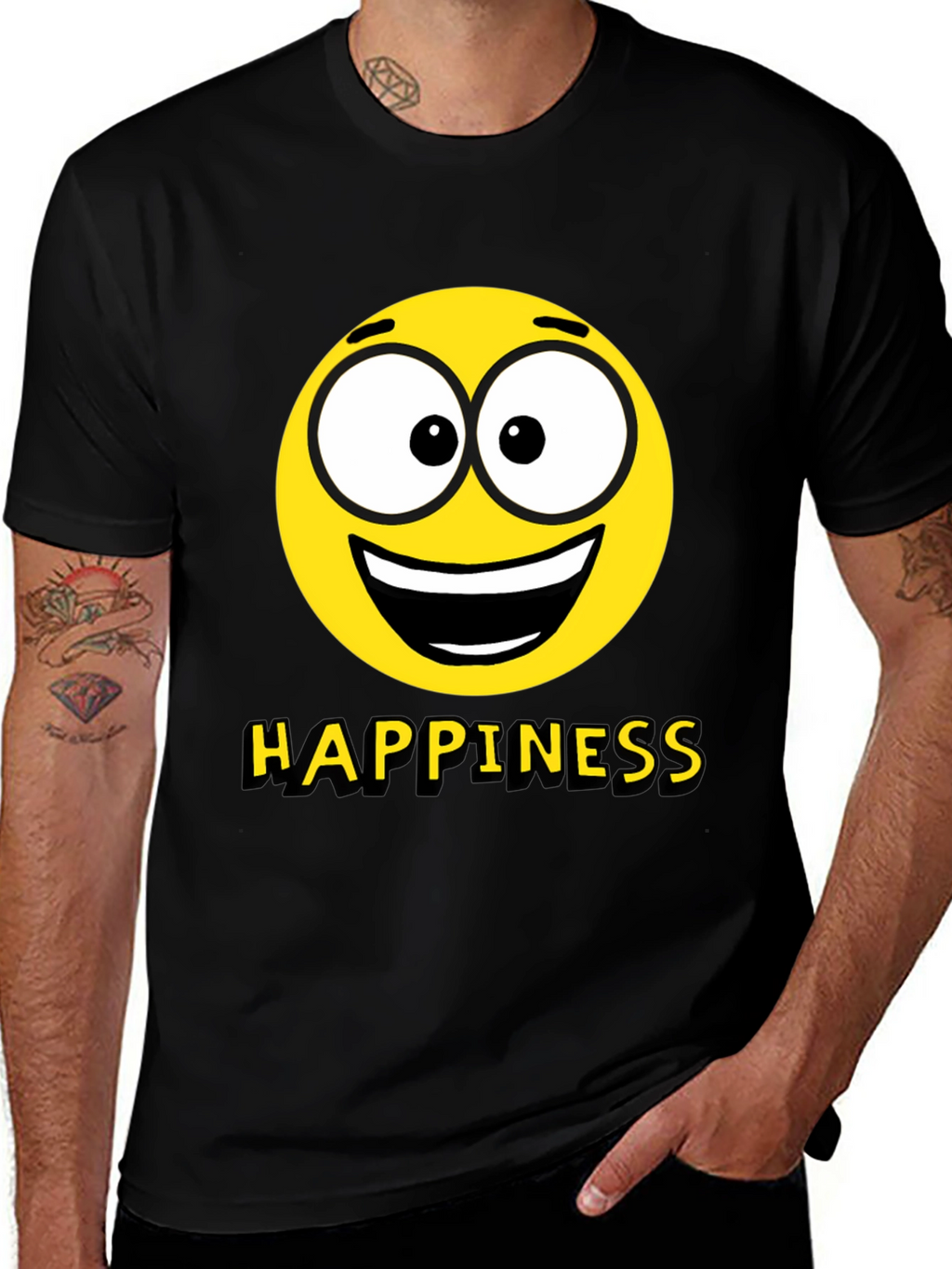 Happiness Emoji Graphic Print T-Shirt - Black