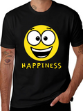 Happiness Emoji Graphic Print T-Shirt - Black