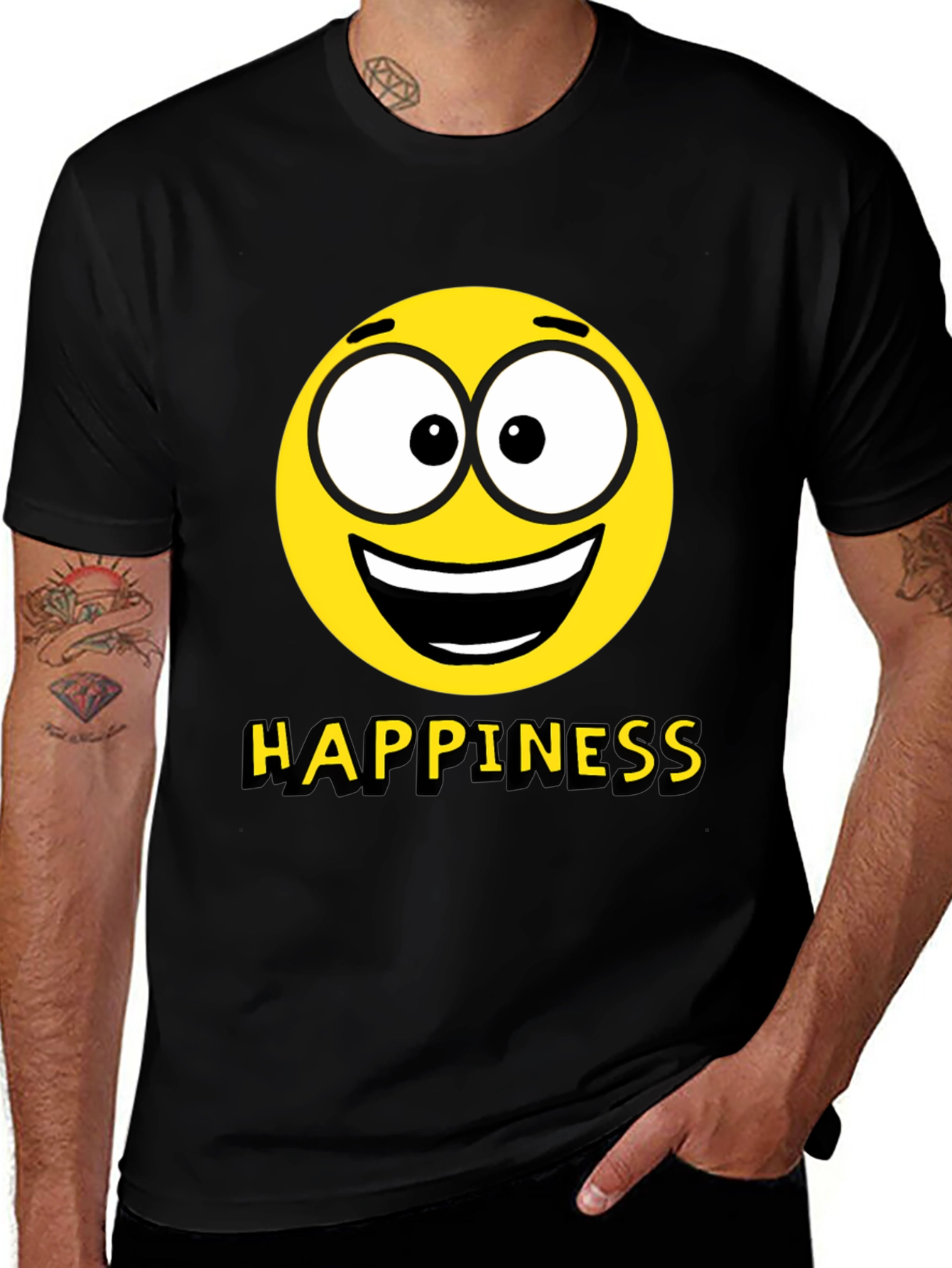 Happiness Emoji Graphic Print T-Shirt - Black