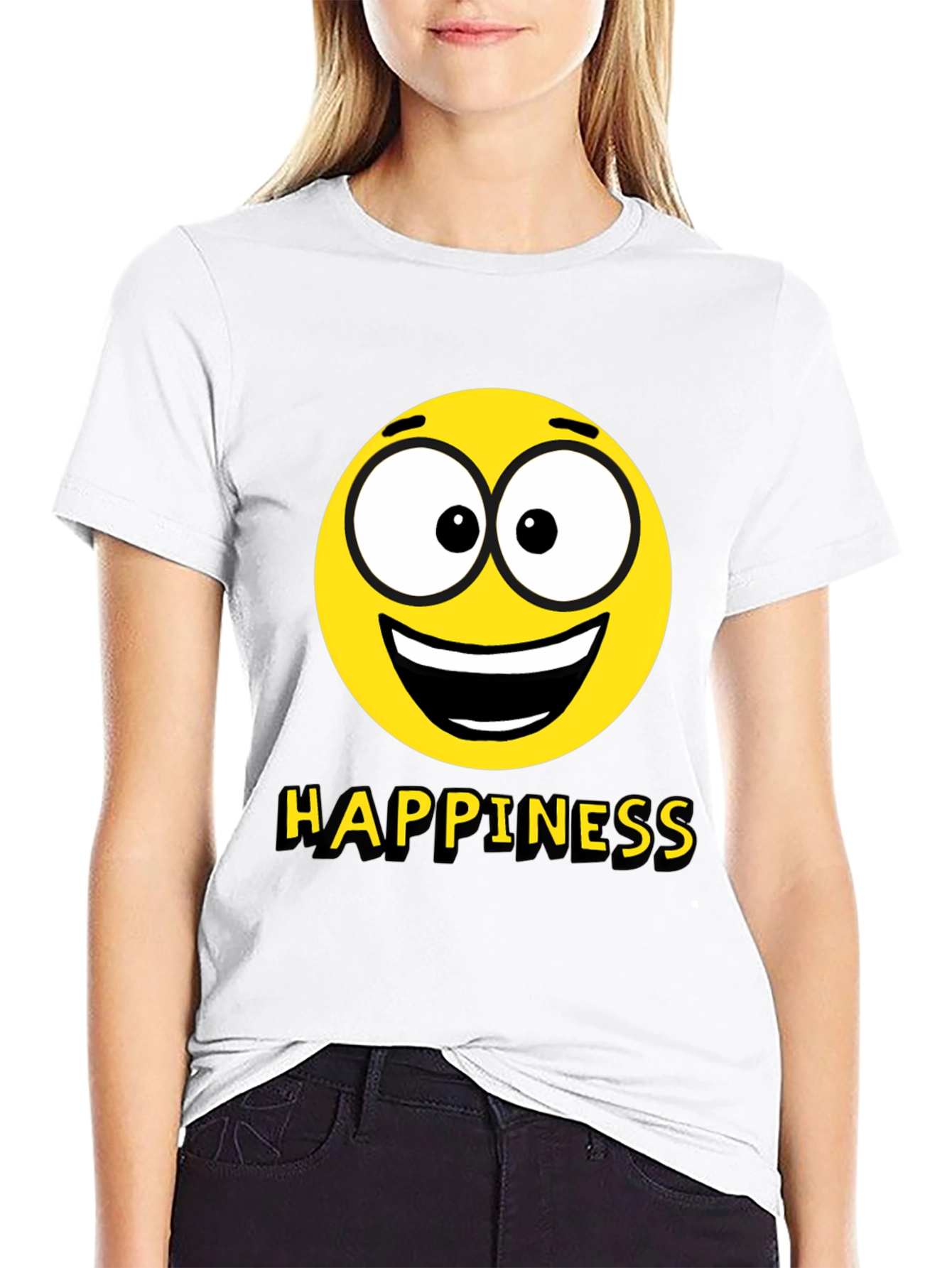 Happiness Emoji Graphic Print T-Shirt - Black