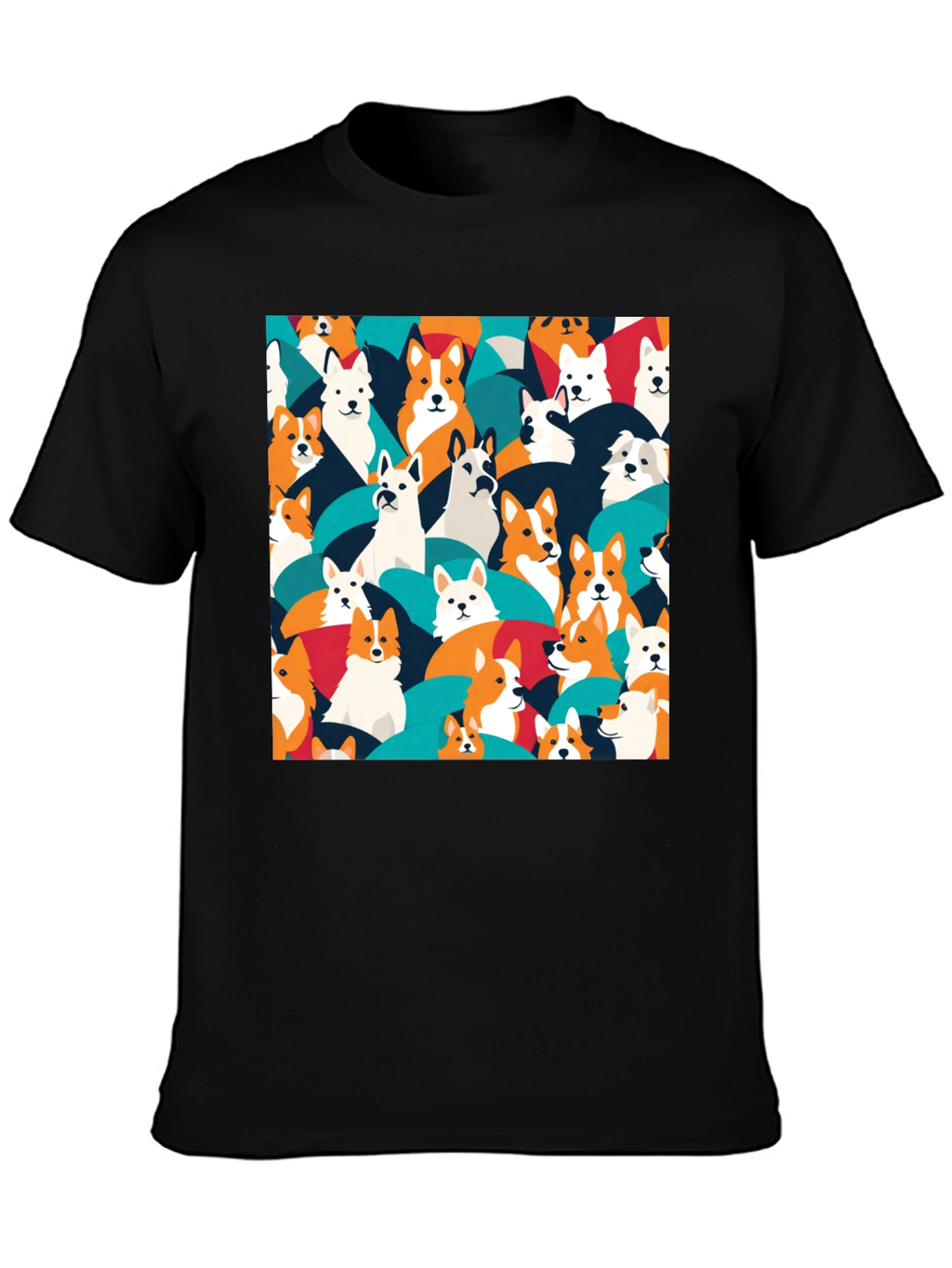 Dog Pattern T-Shirt - Casual Black Tee