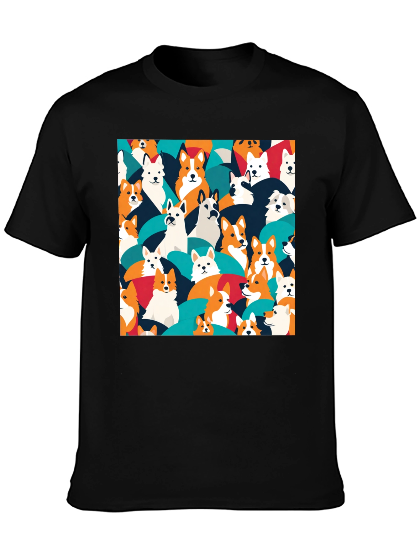 Dog Pattern T-Shirt - Casual Black Tee